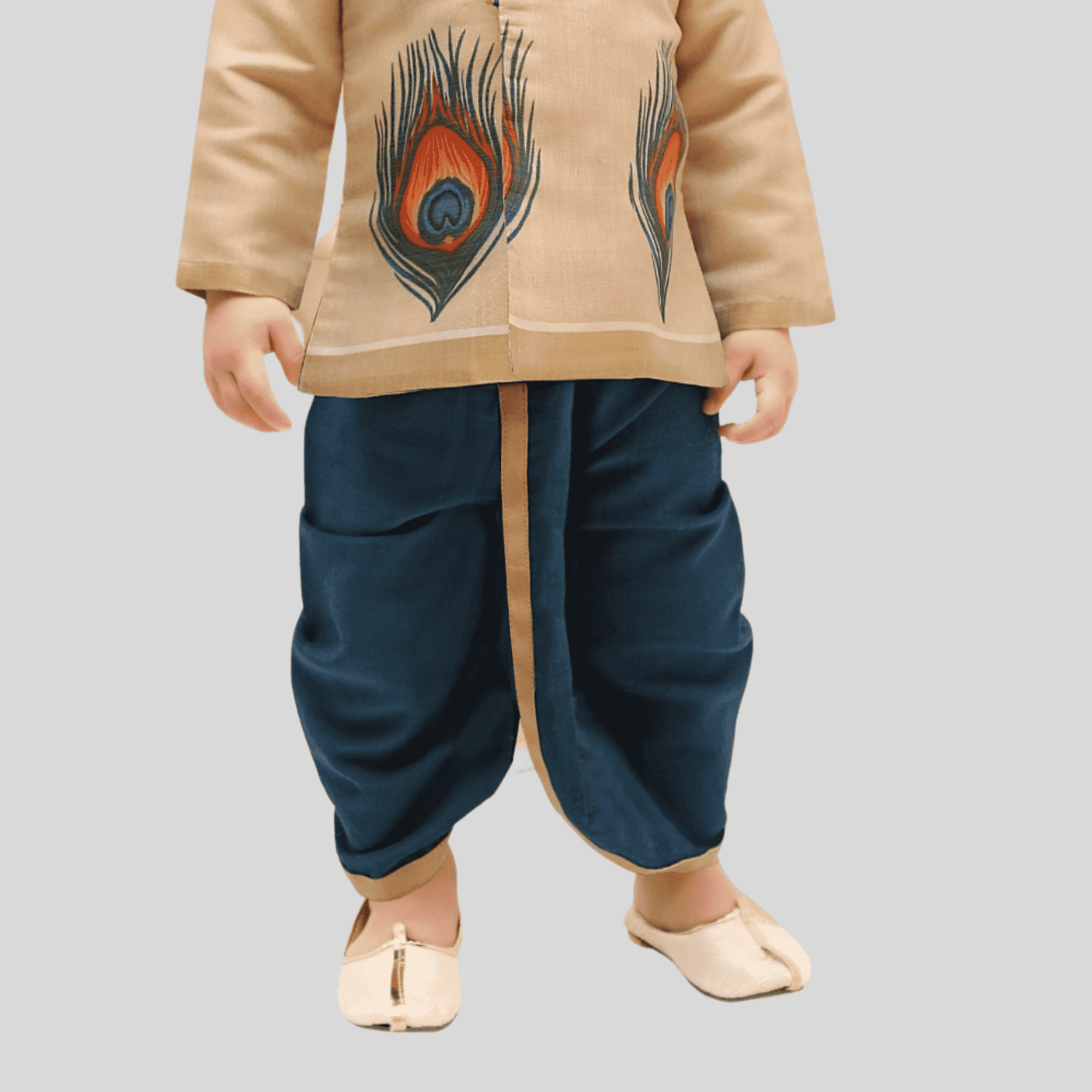 Boys Traditional Printed Dhoti Kurta Set - Blue