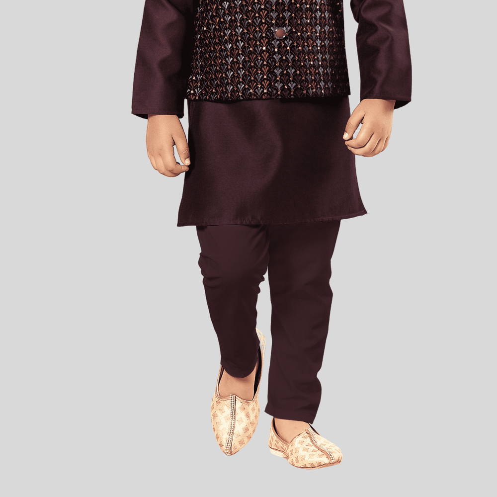 Boys Traditional With Work Chudidar Kurta with Koti - Purple