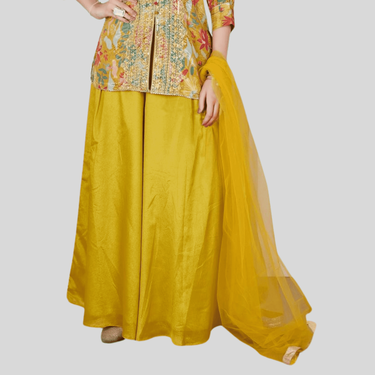 Girls Traditional 3/4th Sleeves Plazo Set - Yellow