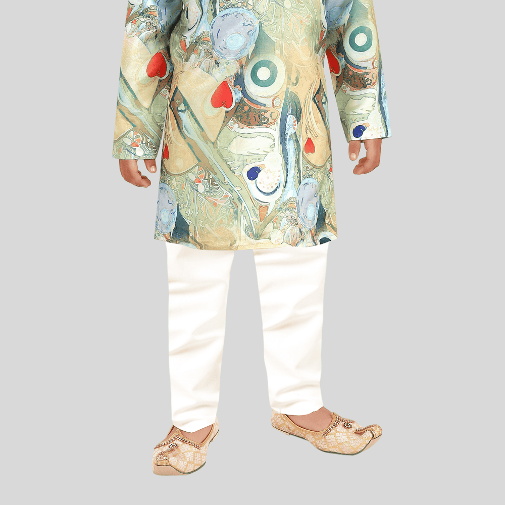 Boys Traditional Printed Chudidar Kurta Set - P.Green
