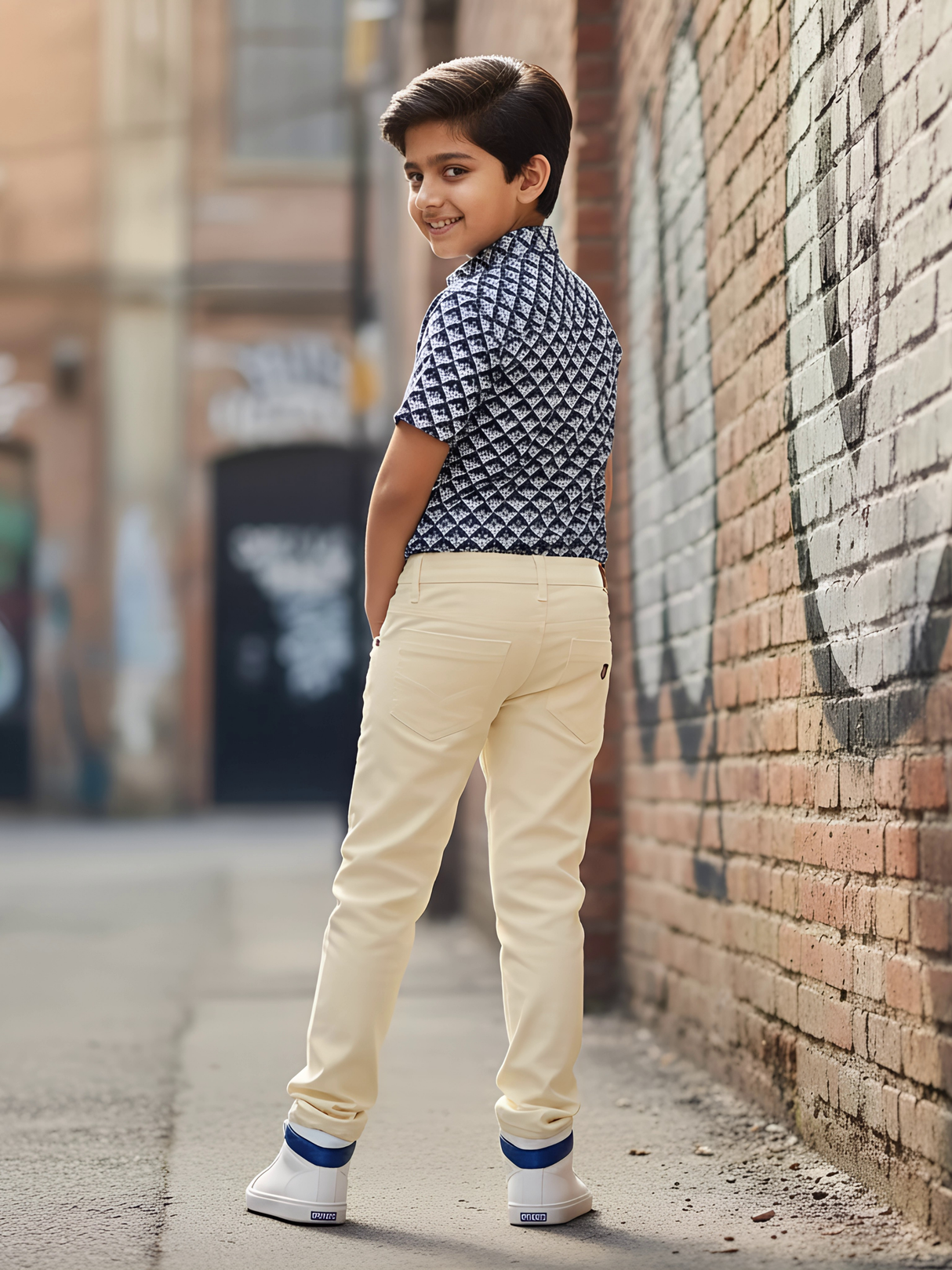 Boys Premium Cream Cotton Regular Fit Casual Chinos