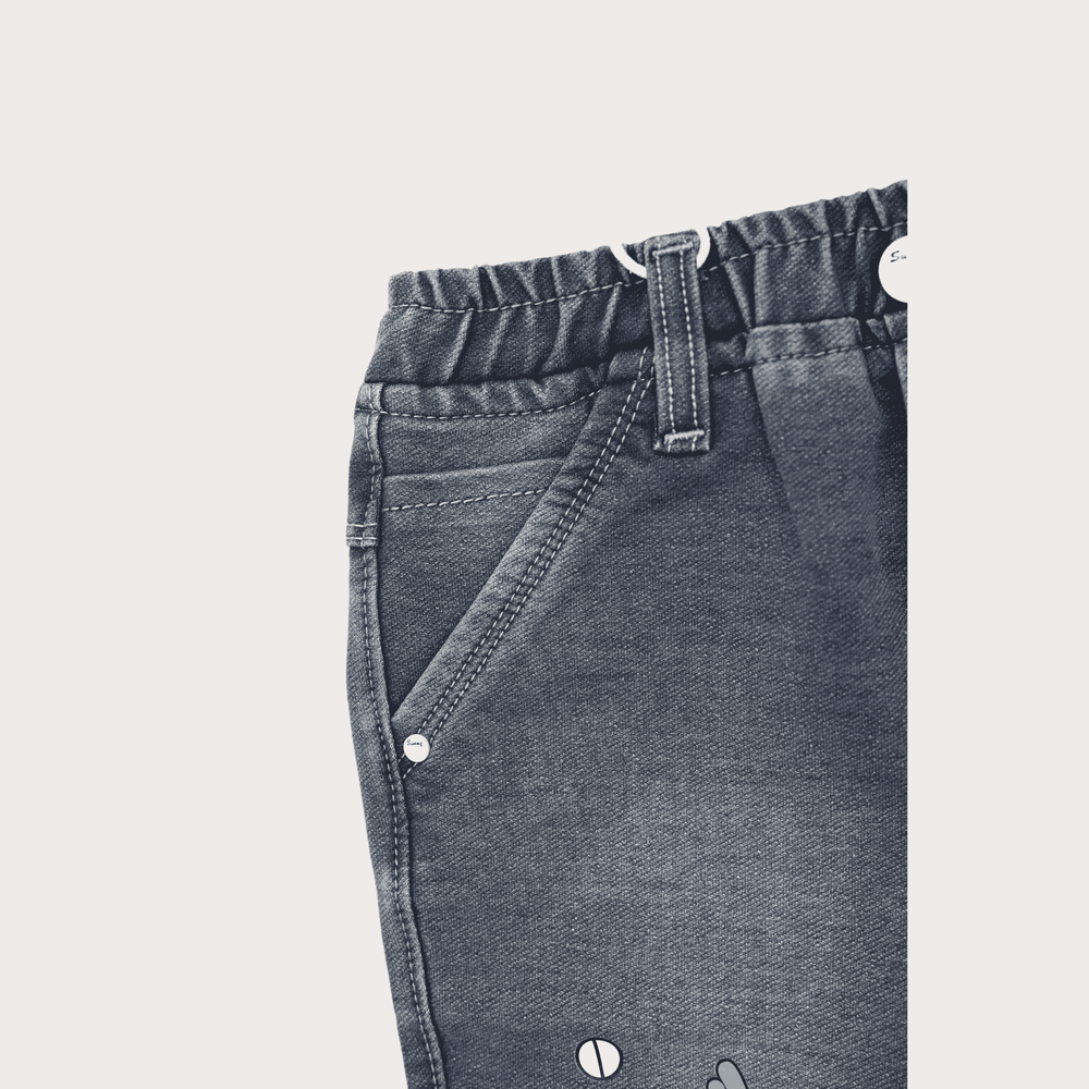 Boys Casual Plain Jeans Shorts Full Elastic - Blue