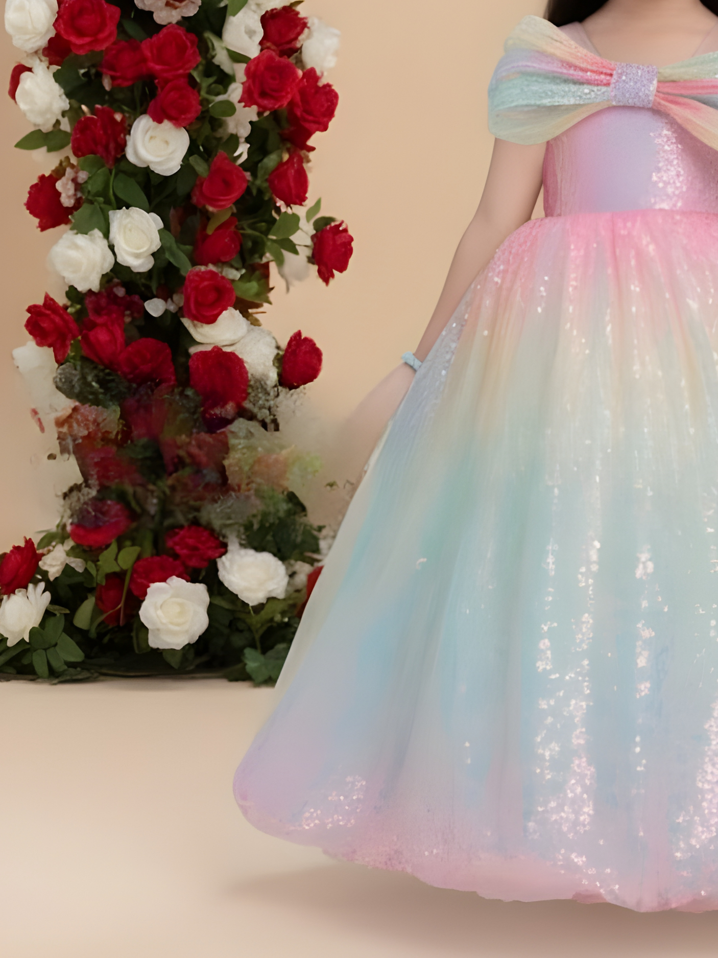 Girls Party Plain Heavy Western Gown - Multi