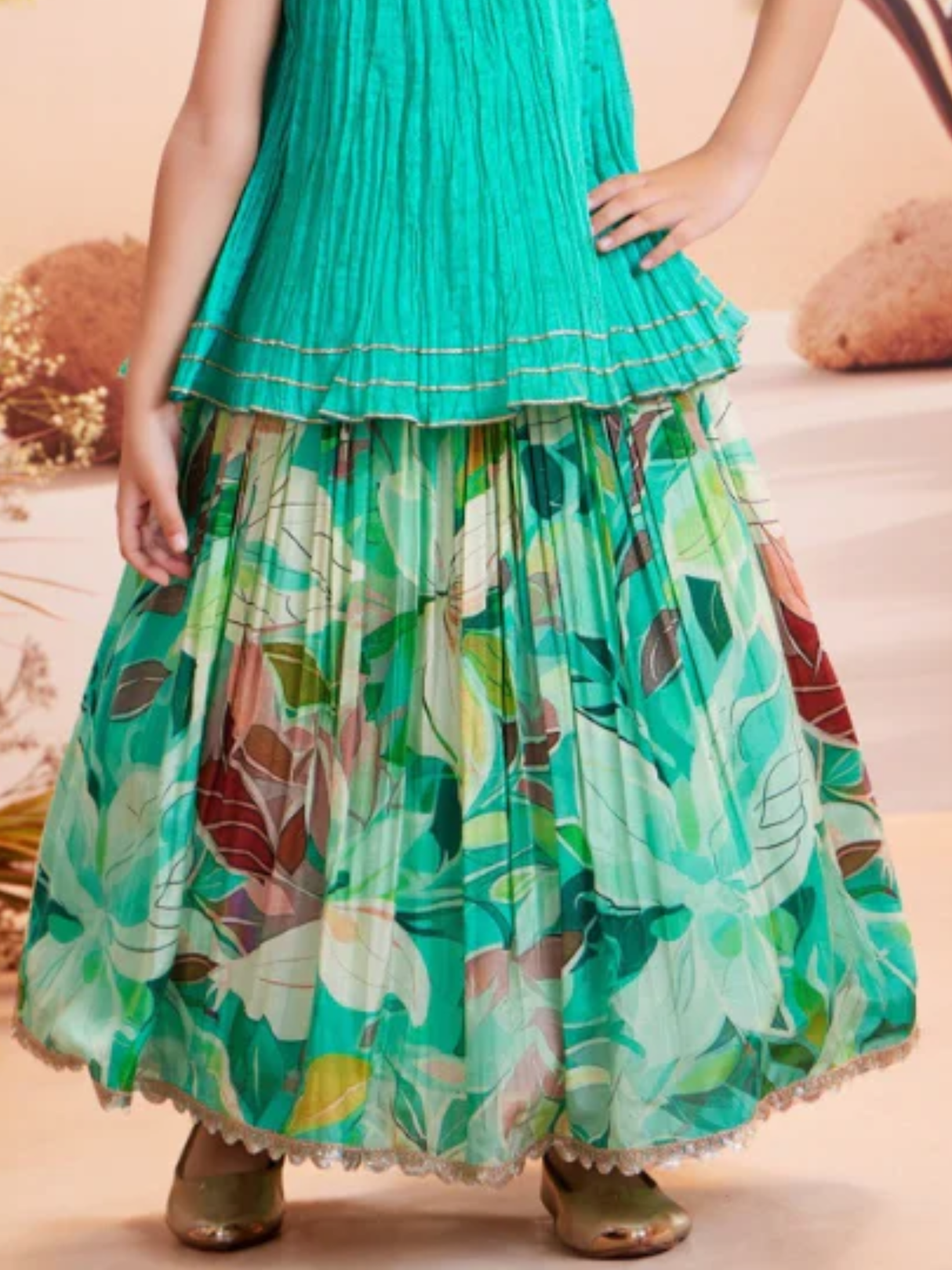 Girls' Multi-Tone Patchwork Lehenga Choli Set