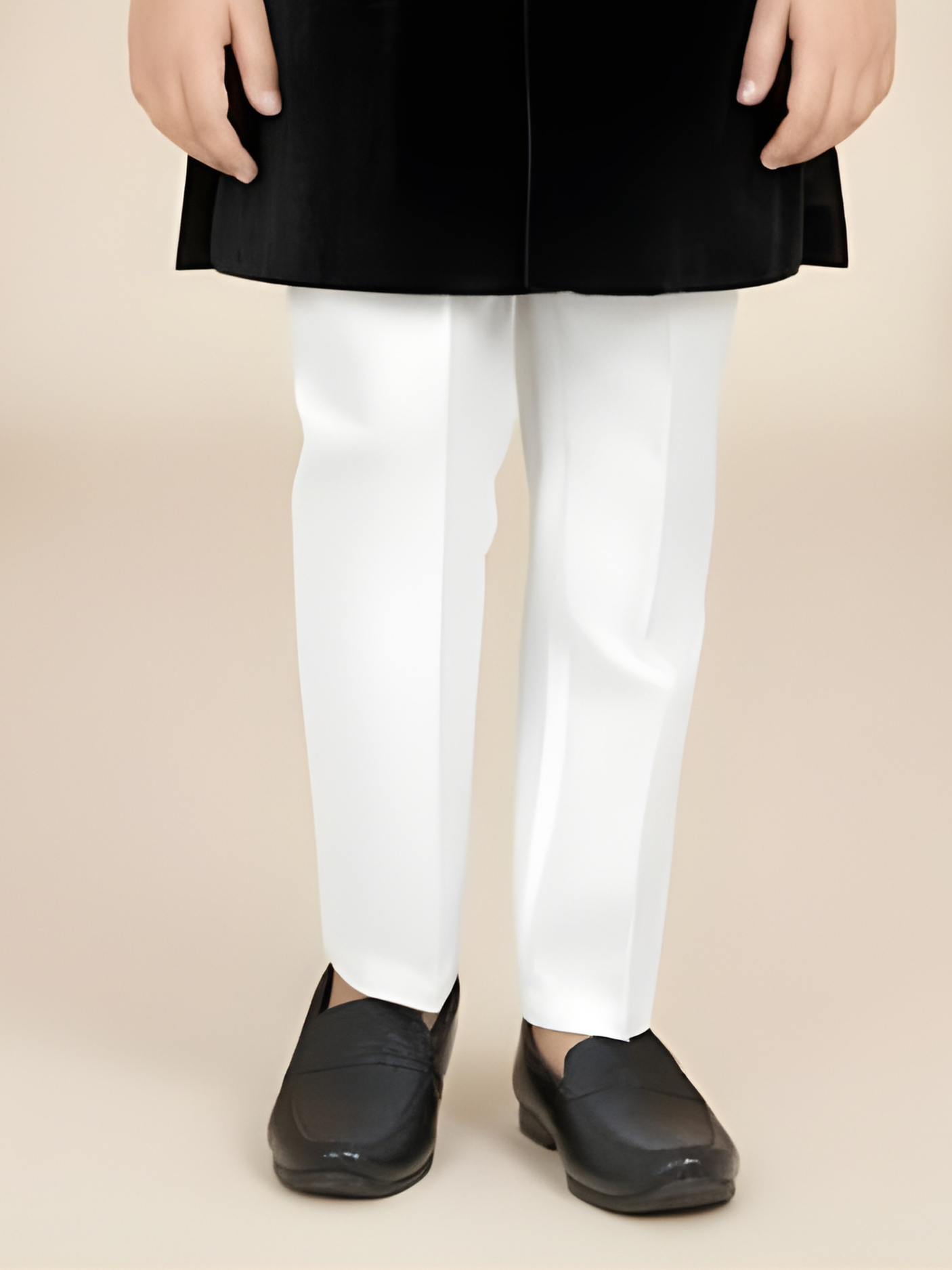 Boys' Black Velvet Achkan Suit with Heavy Thread and Zari Embroidery