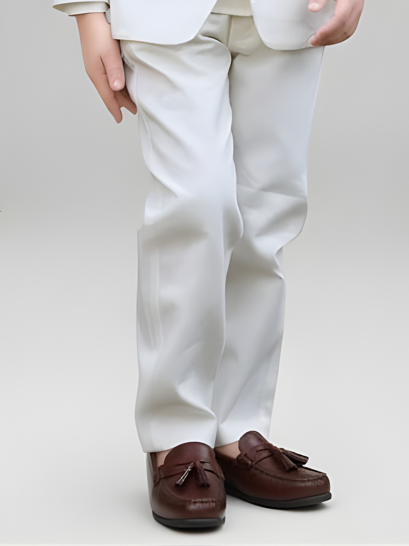 Boys' Classic White/Cream 3-Piece Suit with Maroon Accents.