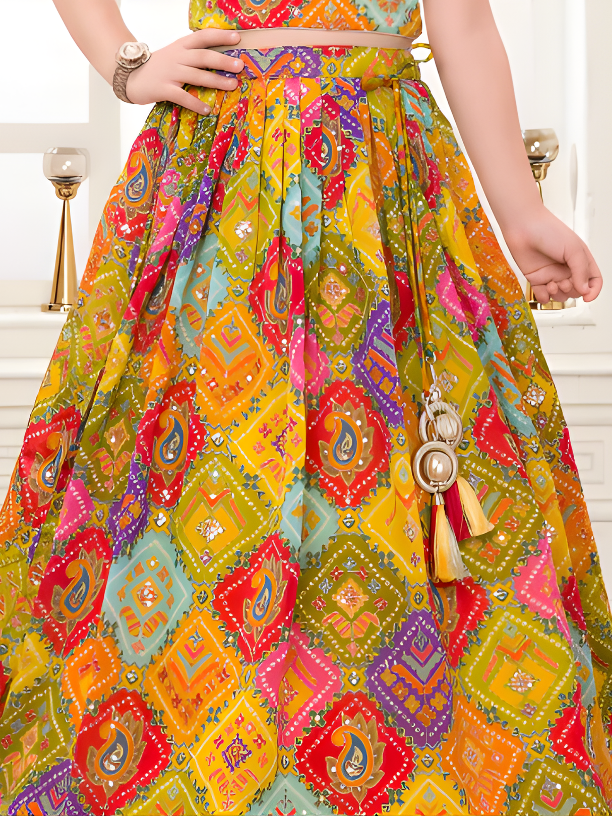 Girls' Bright Yellow/Orange Embroidered Cape Top & Palazo Set (2-Piece)