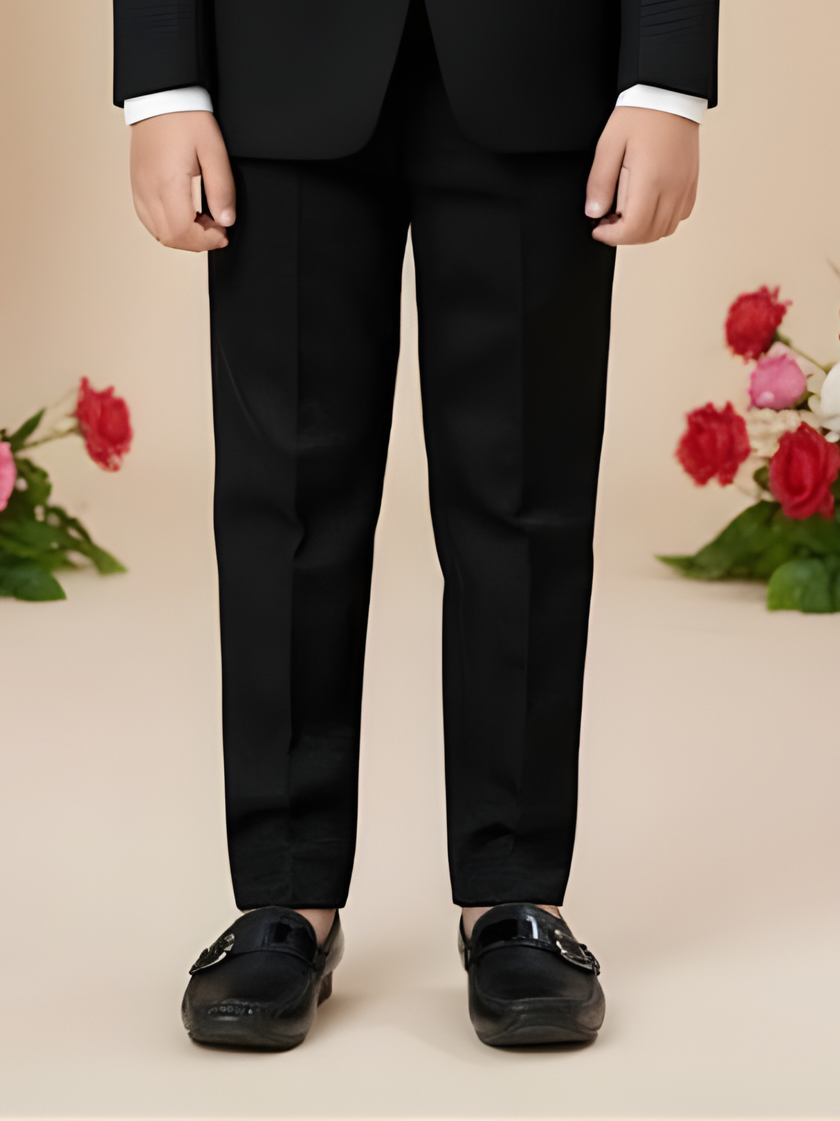 Boys' Black Textured 3-Piece Tuxedo Suit Set with Bow Tie