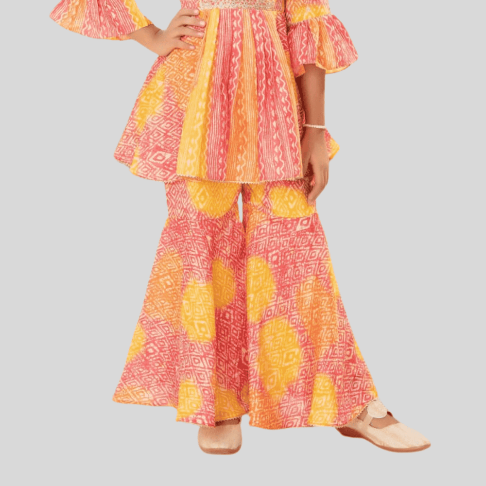 Girls Traditional Full Sleeves Sharara Set - Orange