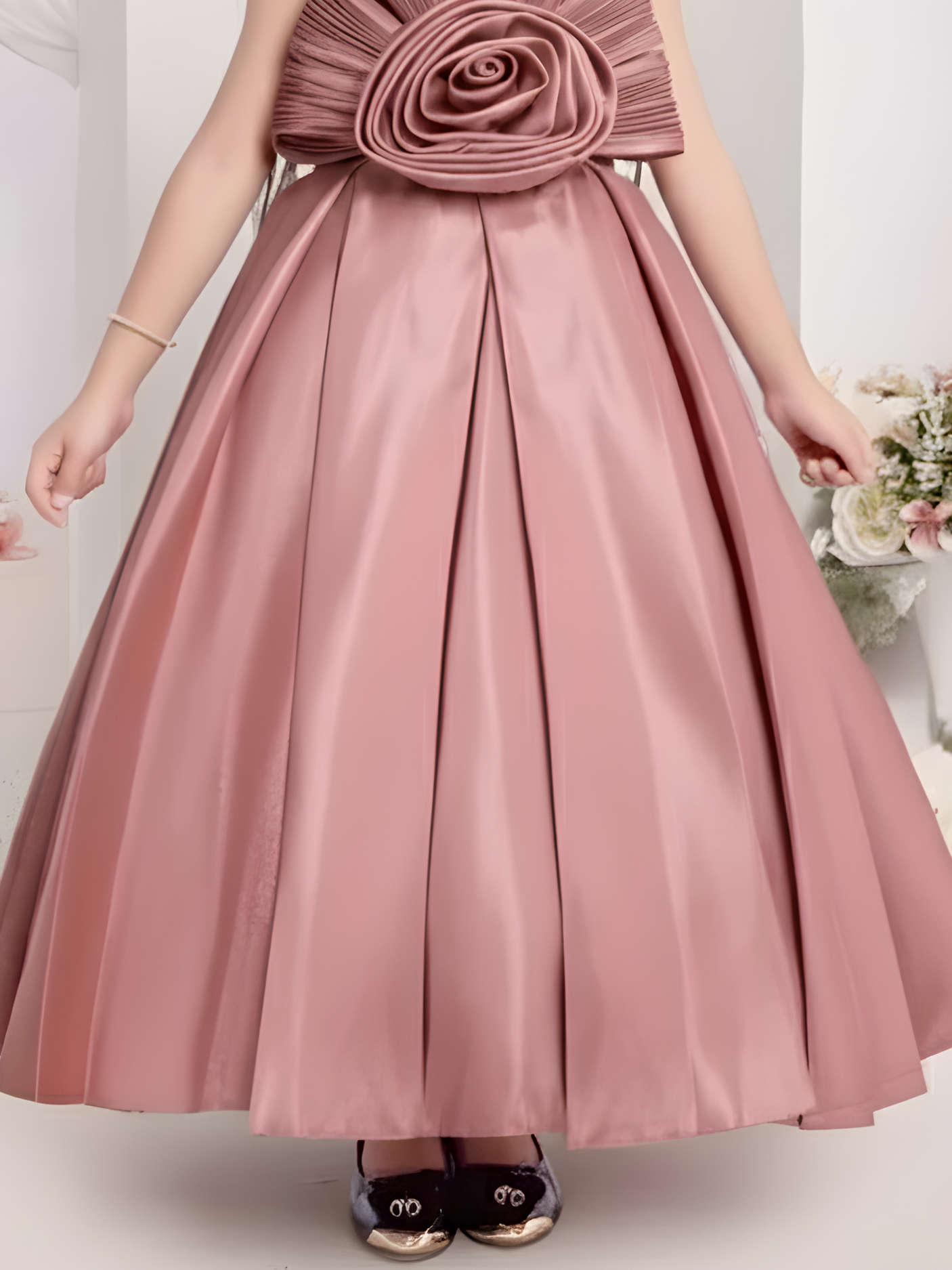 Girls Party Satin Western Gown With Work - Peach
