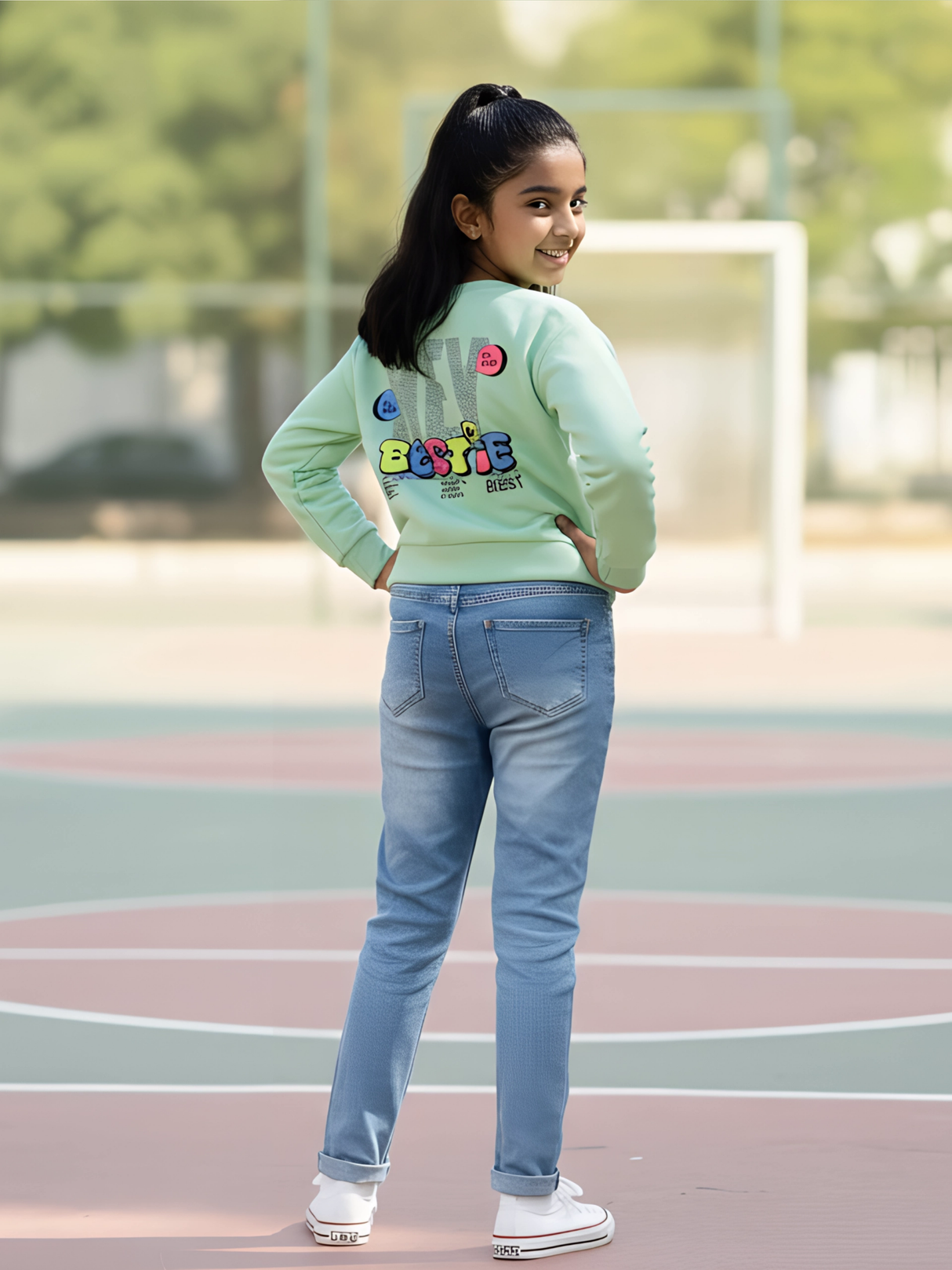 Girls' Mint Green "Bestie" Graphic Sweatshirt