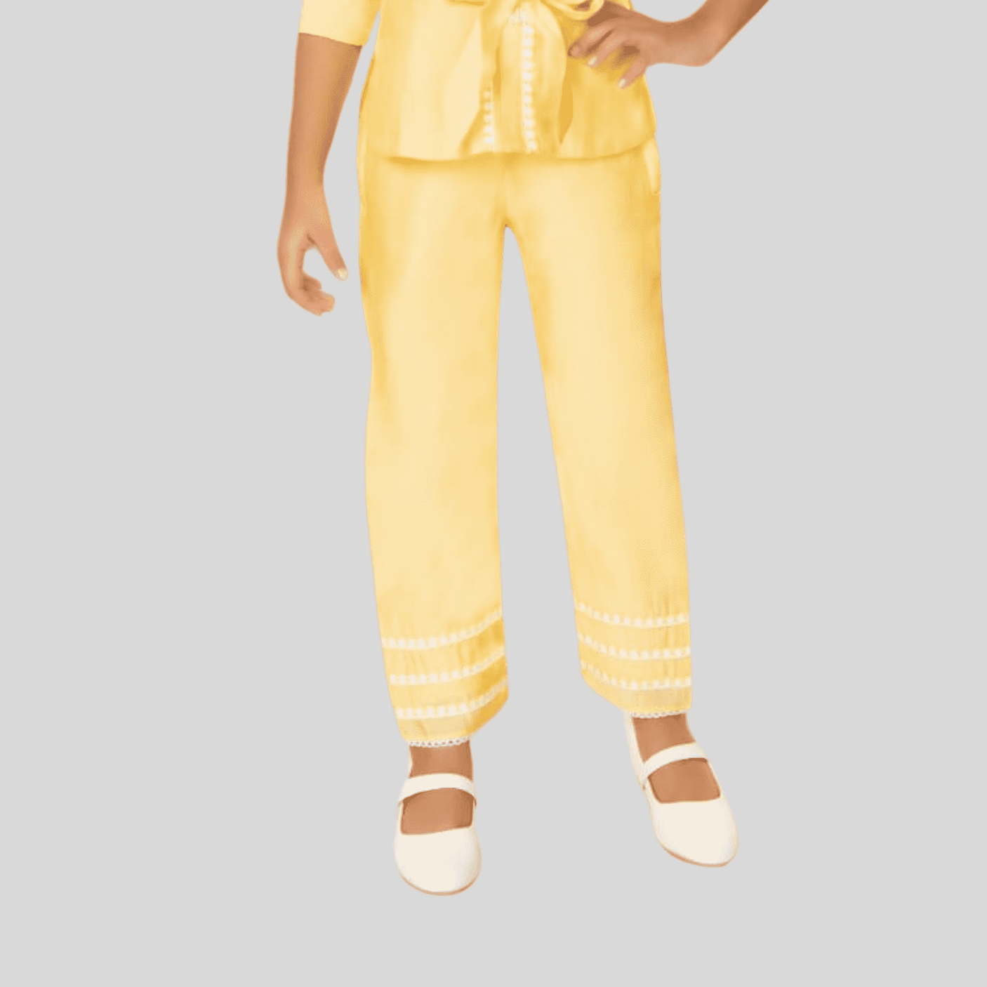 Girls Elegant Yellow Embroidered Tunic and Trouser Set