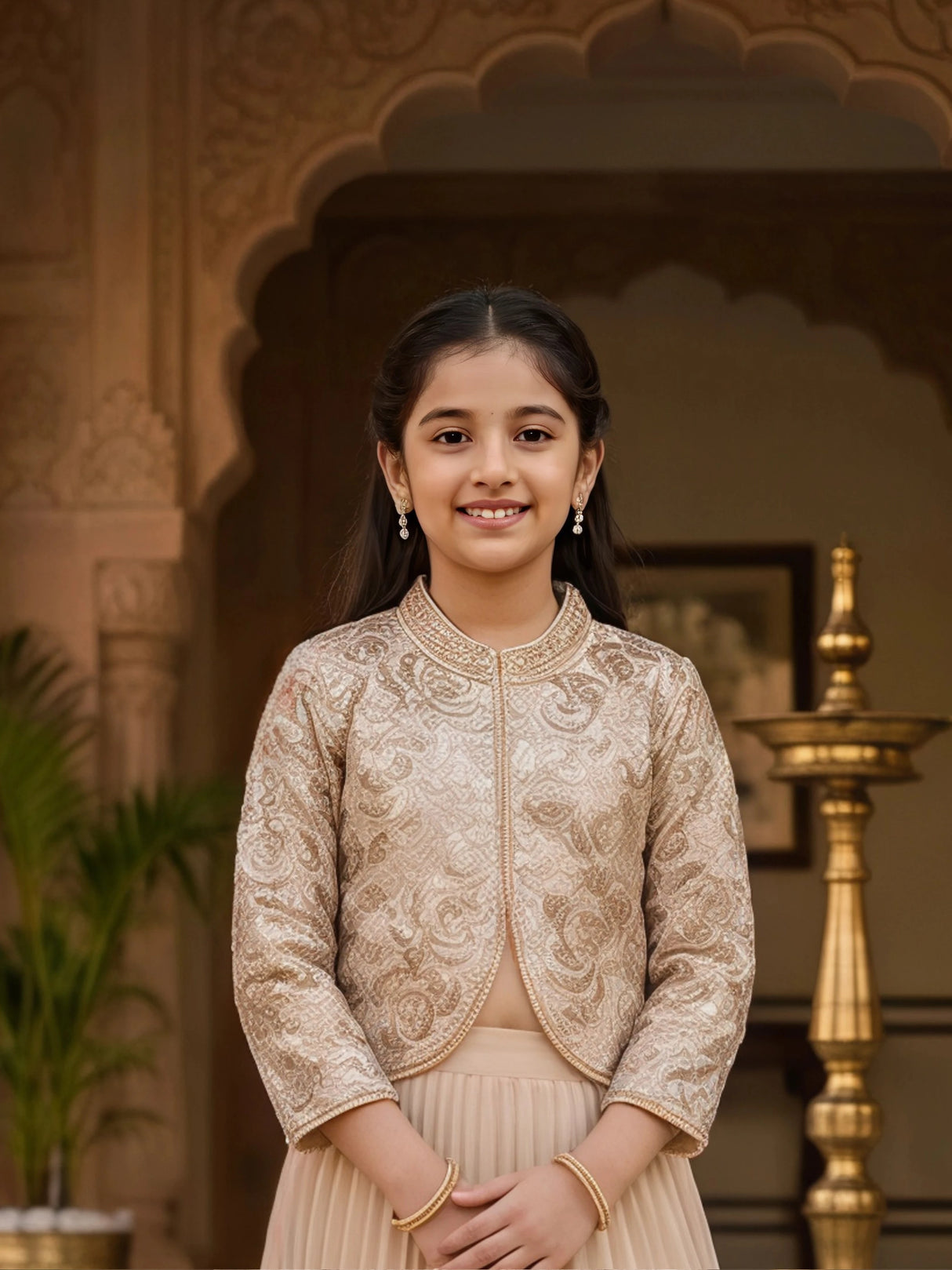 Elegant Cream Sequin Embroidered Lehenga Choli Set for Girls