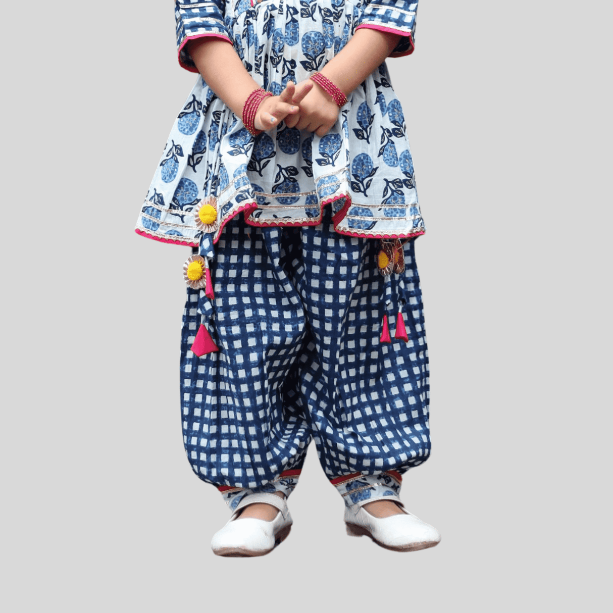 Girls Traditional 3/4th Sleeves Patiala Set - Blue
