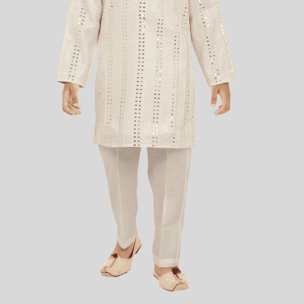 Boys Traditional With Work Indo Western Kurta Set - Cream