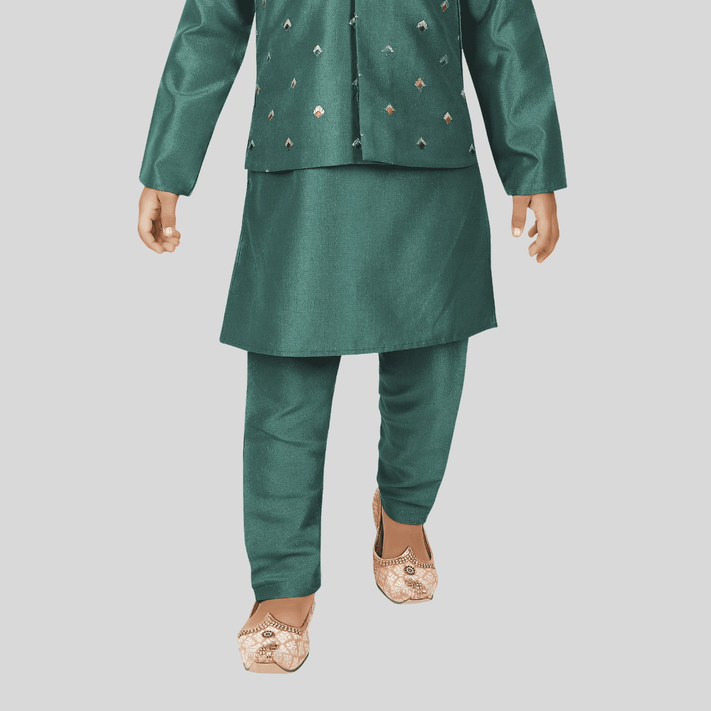 Boys Traditional With Work Chudidar Kurta with Koti - Green