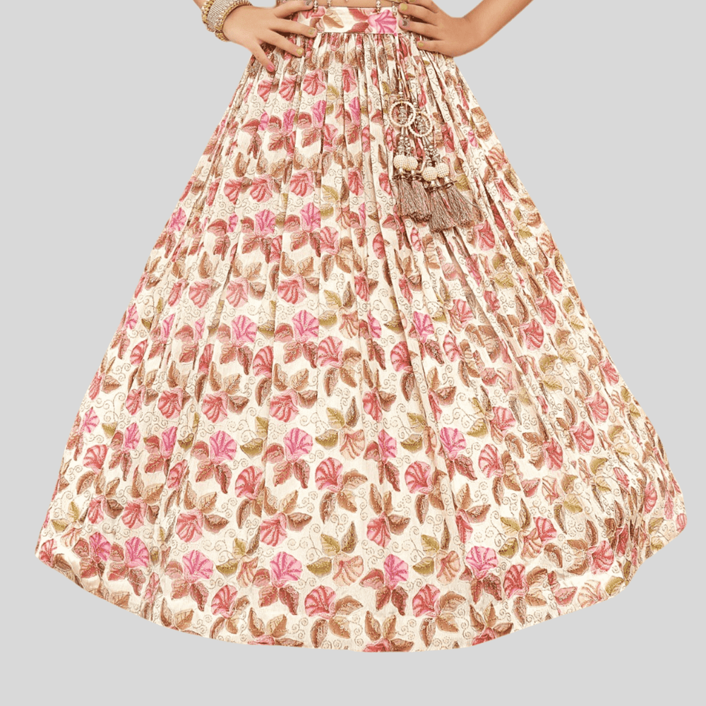 Girls Traditional Sleeves Less Long Choli - Cream