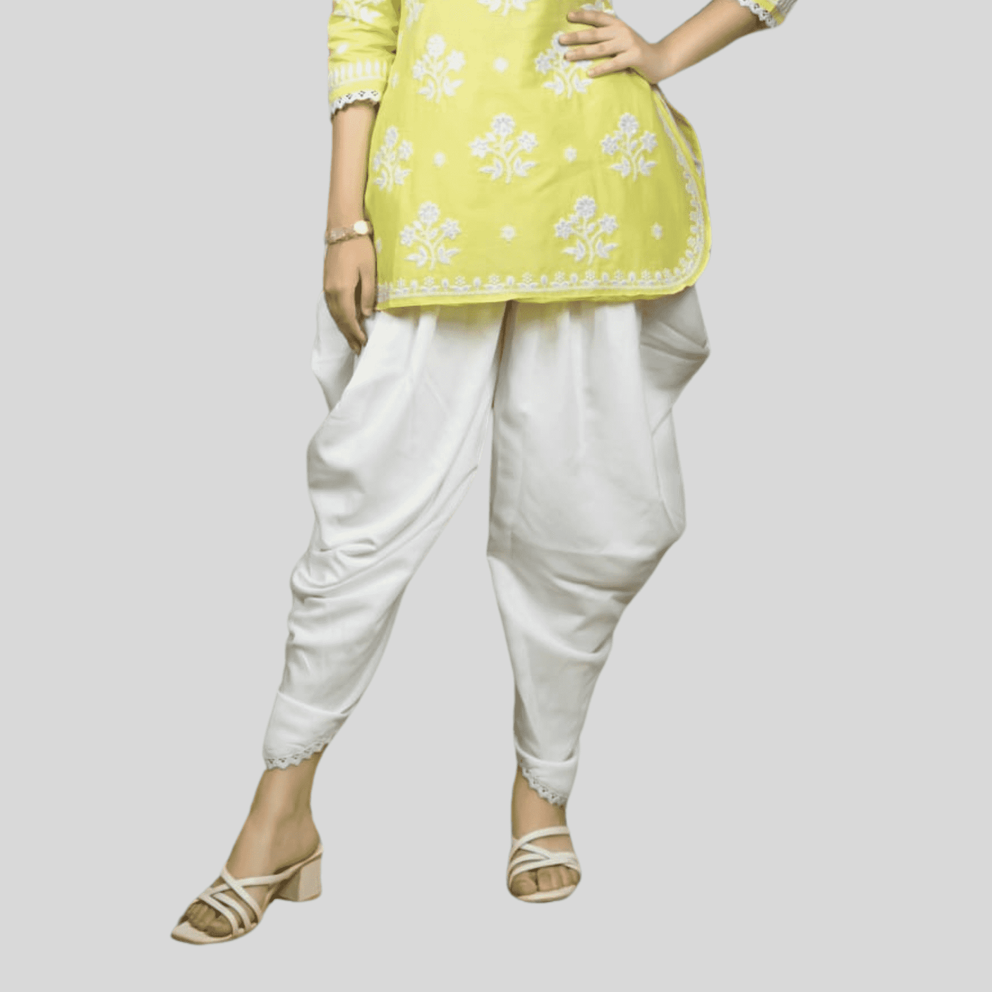 Girls Traditional 3/4th Sleeves Patiala Set - Green