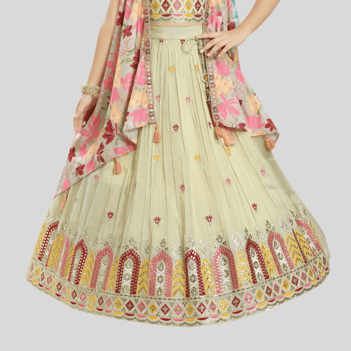 Girls Traditional Sleeves Less Long Choli - Fawn