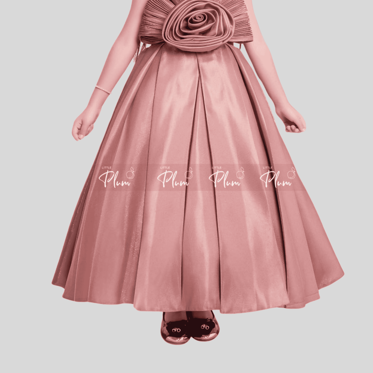 Girls Party Satin Western Gown With Work - Peach