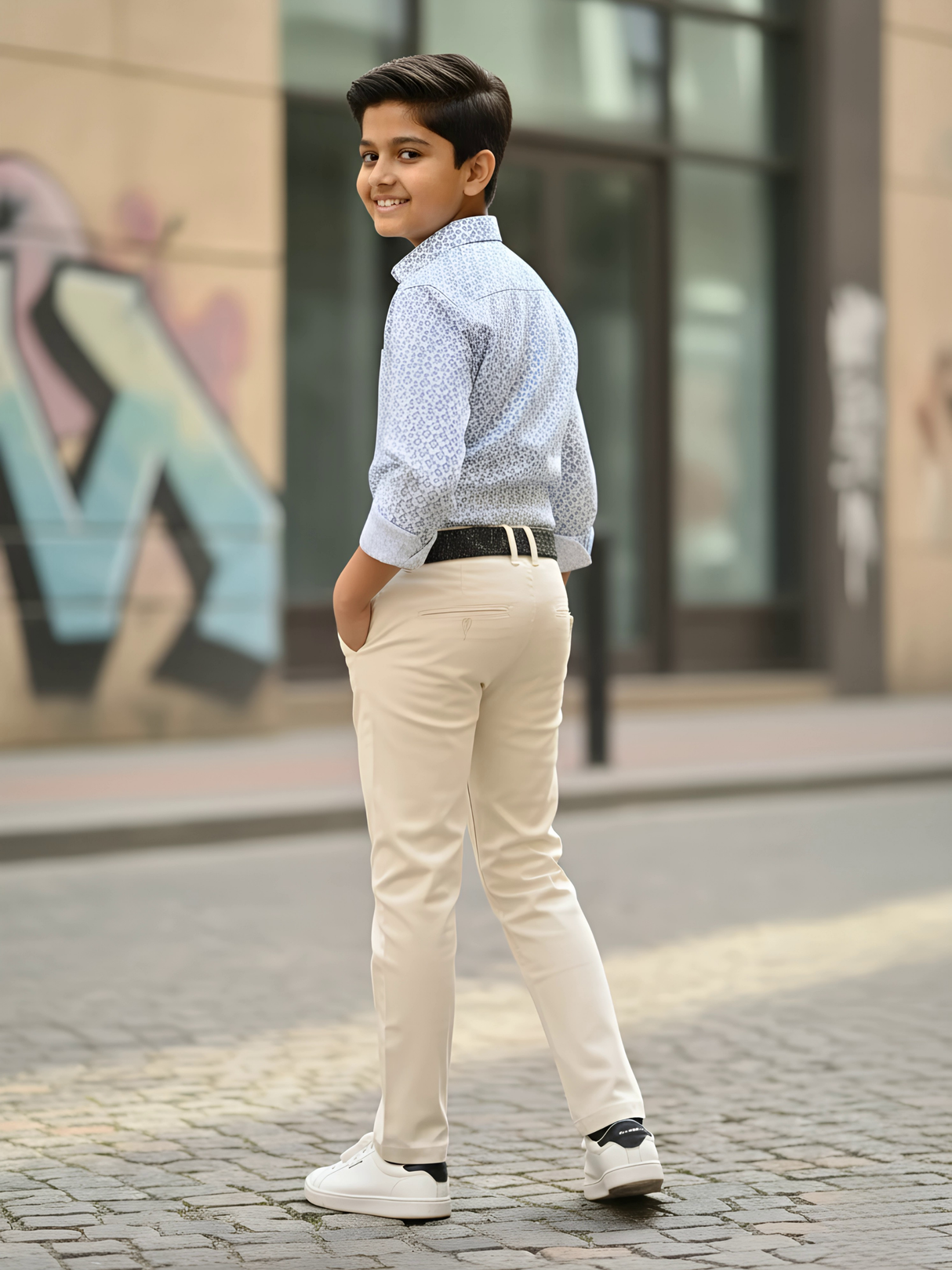 Boys' Premium Cream Cotton Regular Fit Pan
