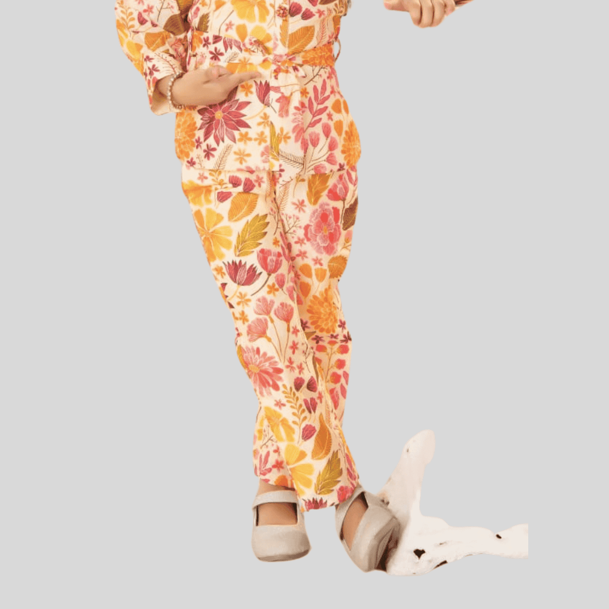 Girls Traditional 3/4th Sleeves Pant Set - Orange