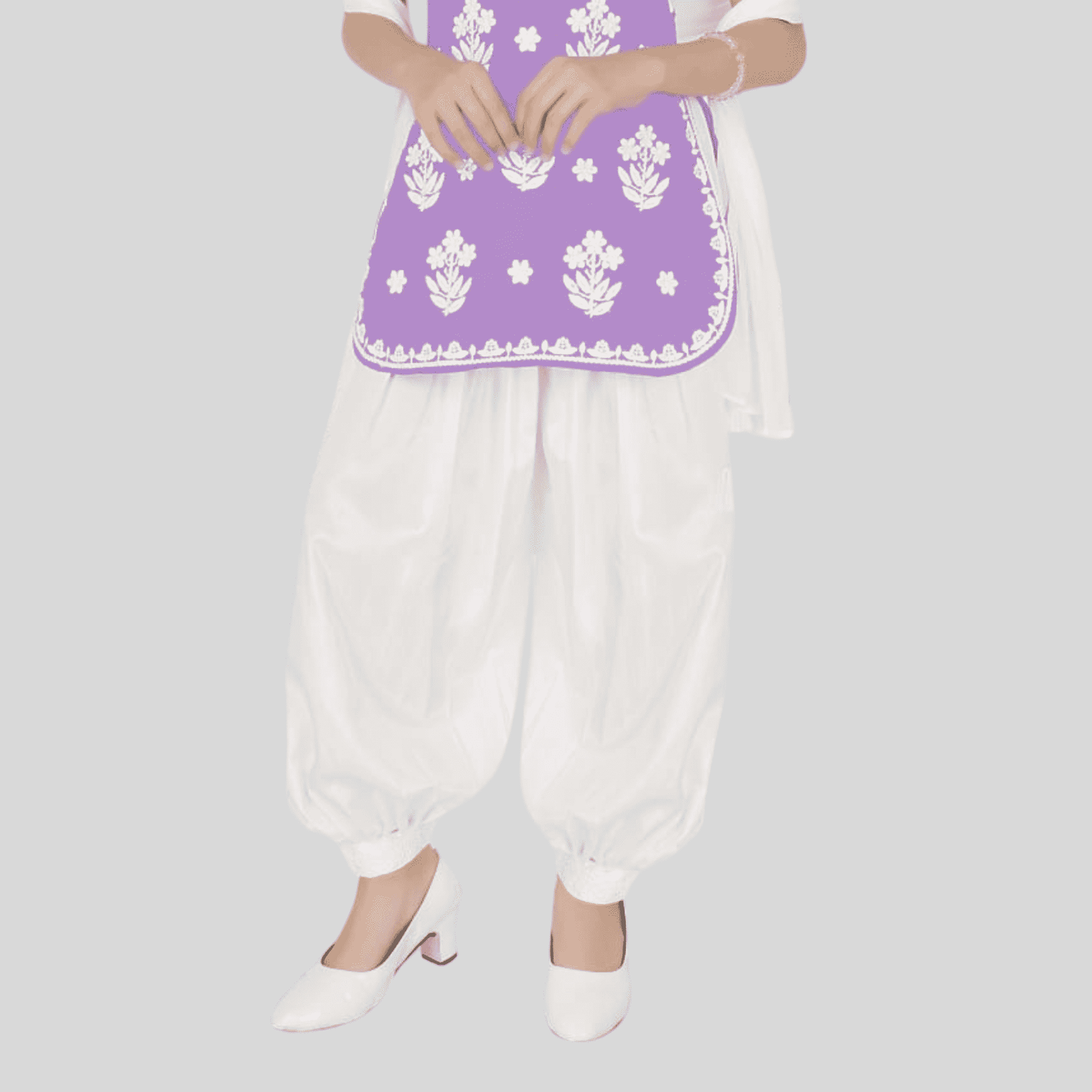 Girls Traditional 3/4th Sleeves Patiala Set - Purple