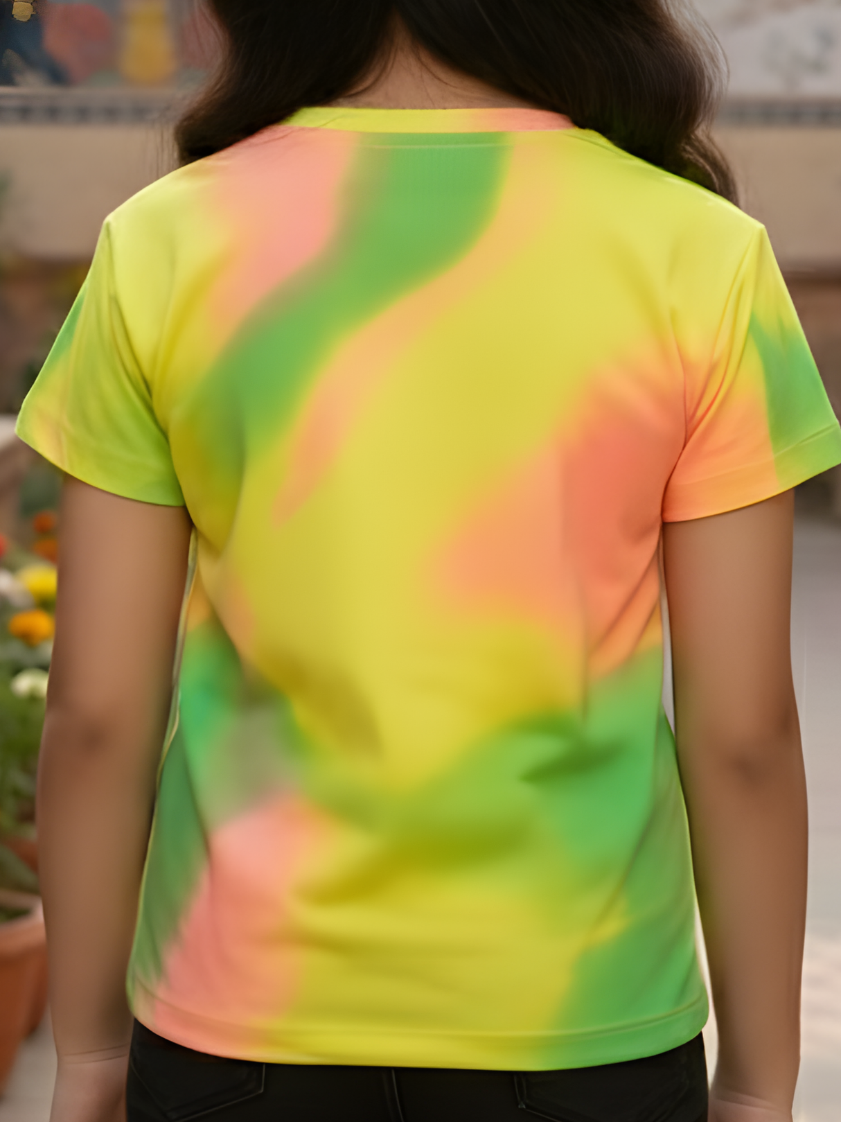 Girls' Yellow Multi-Color Tie-Dye "Joyful" Graphic T-Shirt