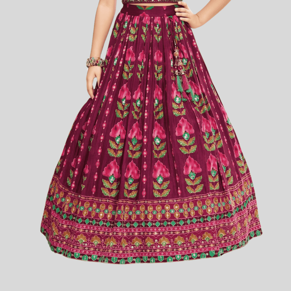 Girls Traditional Sleeves Less Long Choli - Purple