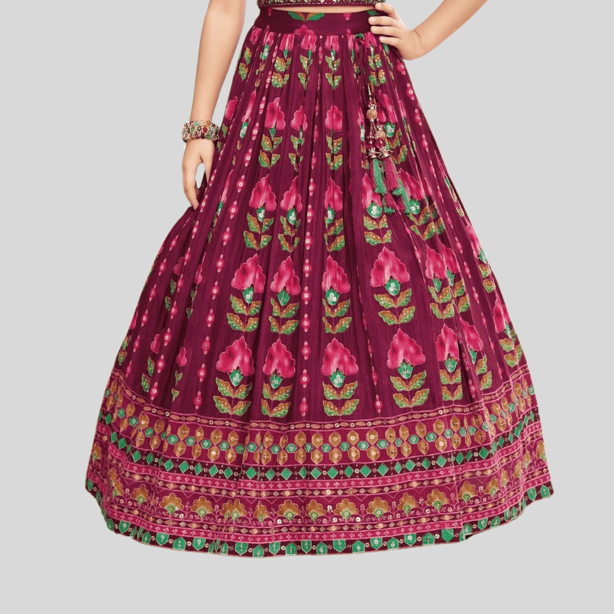 Girls Traditional Sleeves Less Long Choli - Purple
