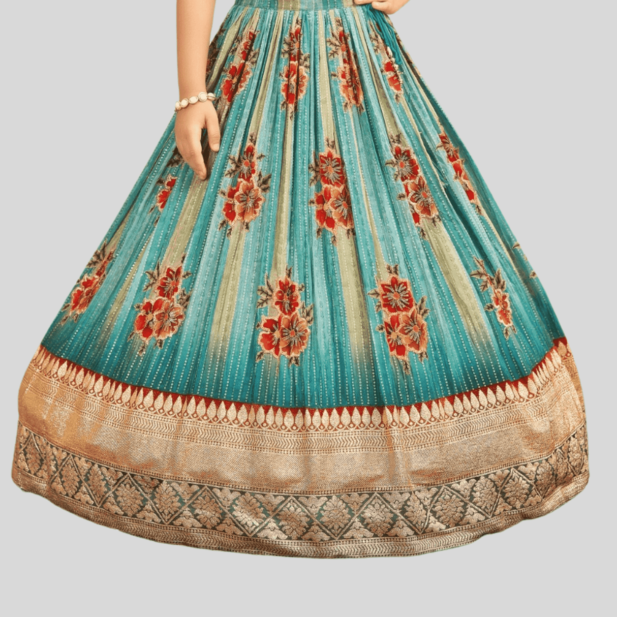 Girls Traditional Sleeves Less Long Choli - Green