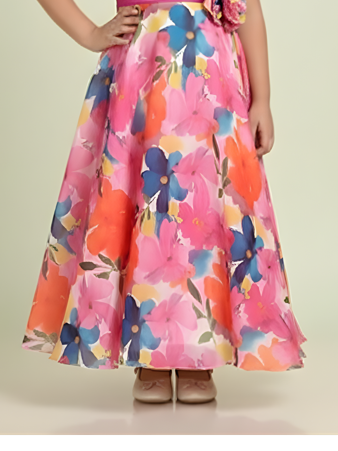 Girls Party Plain Satin 3/4th Sleeves Western Gown - Rani