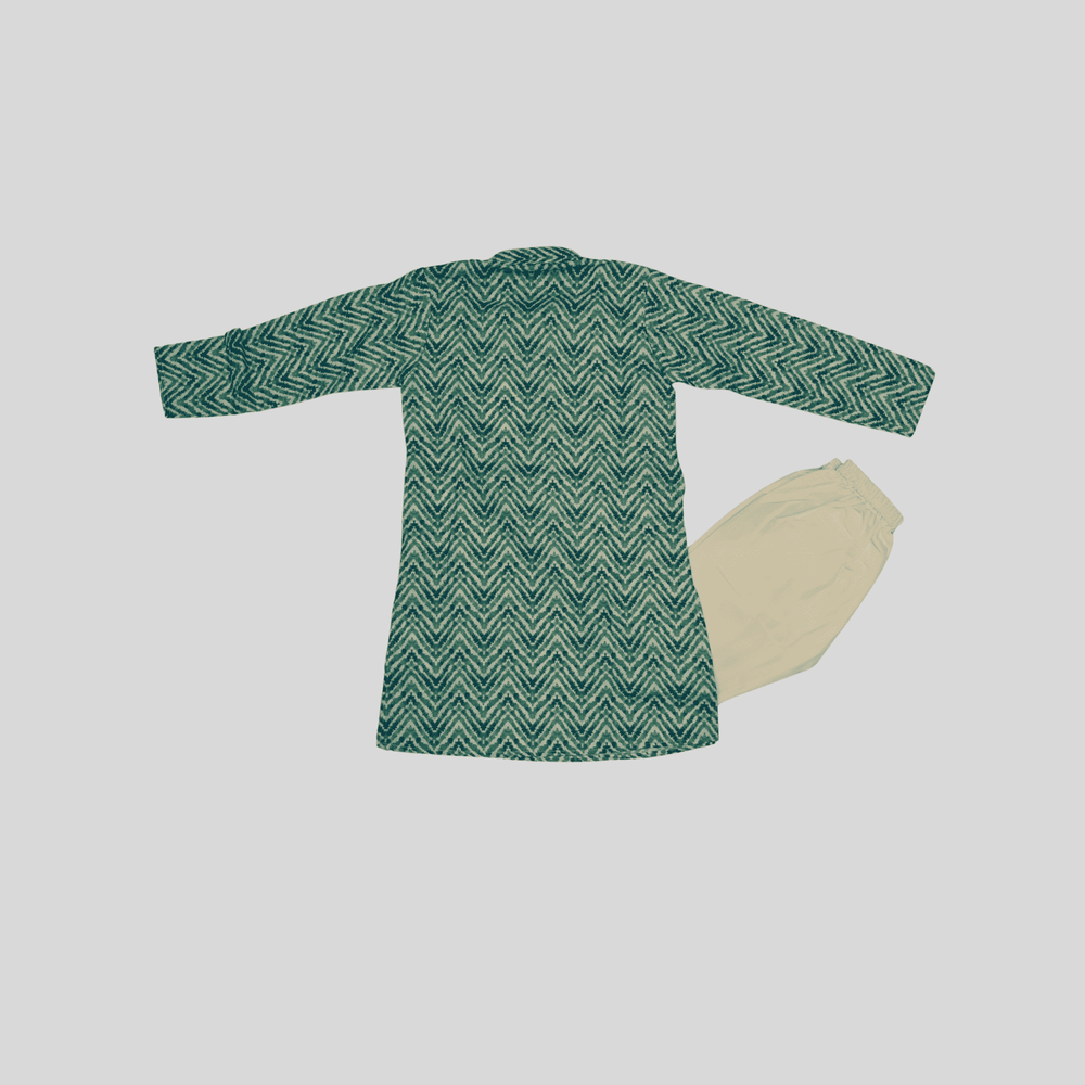 Boys Traditional Printed Chudidar Kurta Set - D.Green