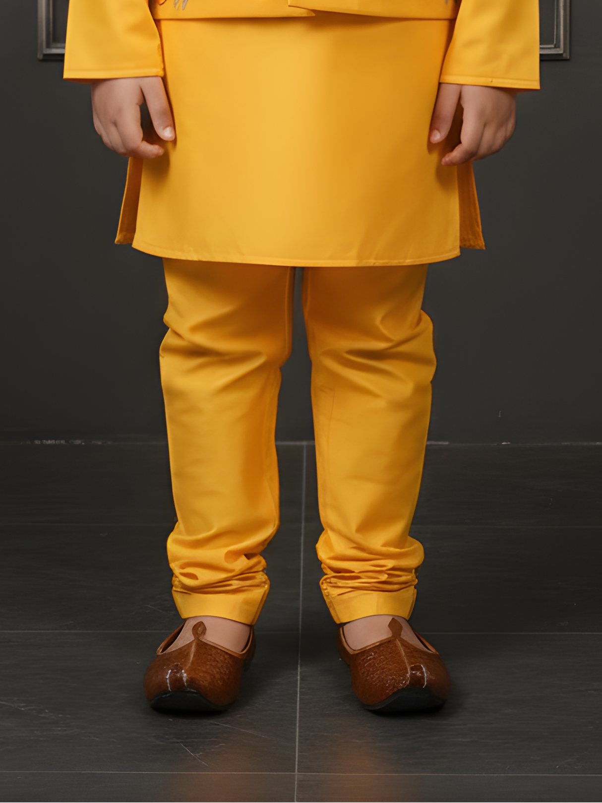 Boys Canary Yellow Kurta Set with Floral Embroidered Nehru Jacket