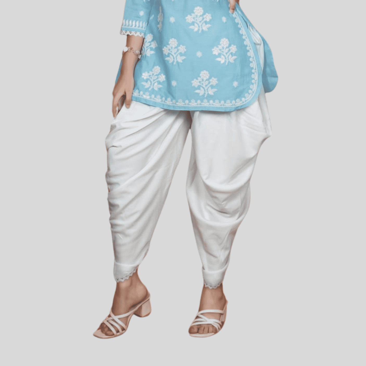 Girls Traditional 3/4th Sleeves Patiala Set - Sky Blue