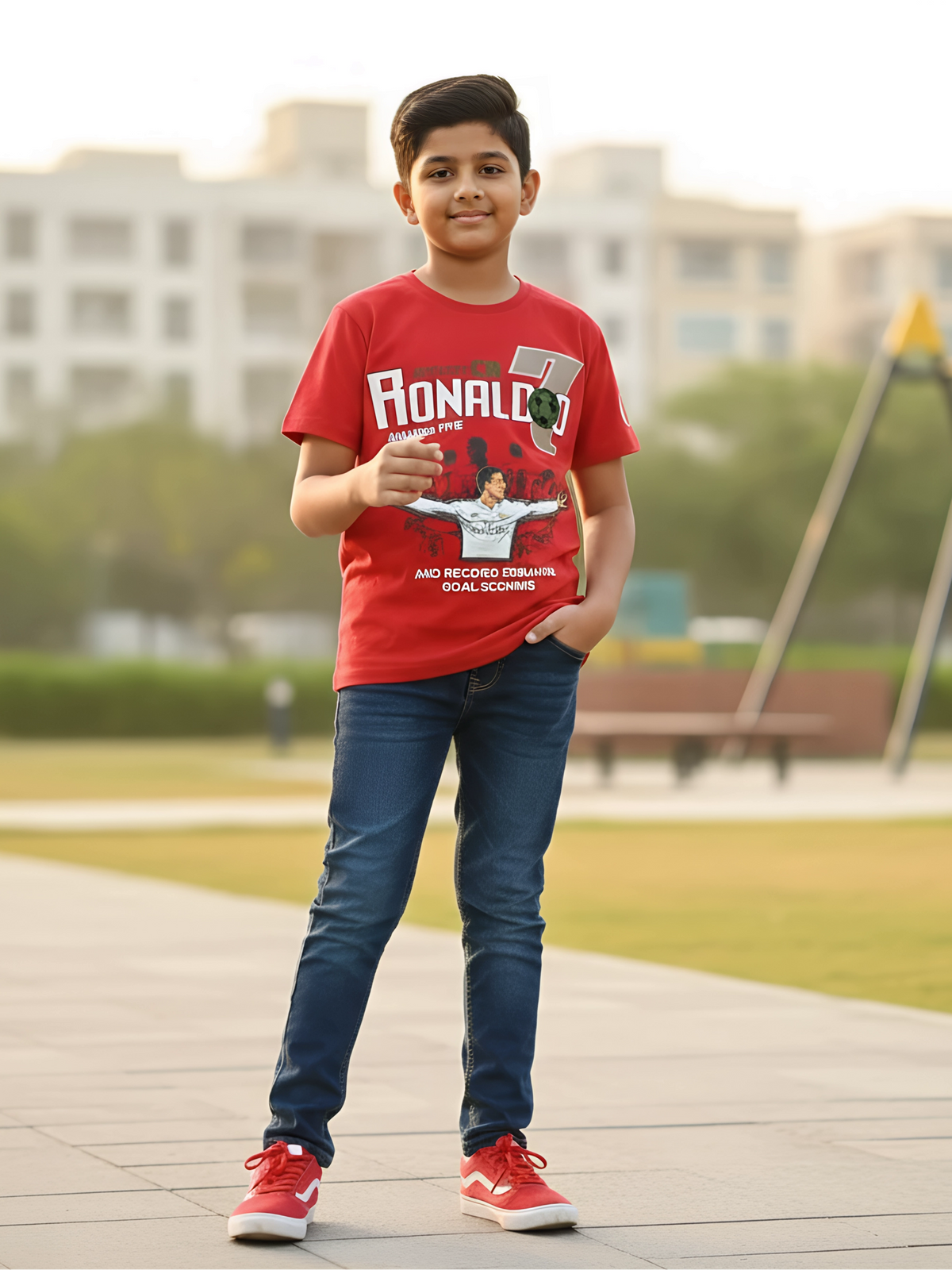 Boys' Red Ronaldo Graphic Print T-Shirt