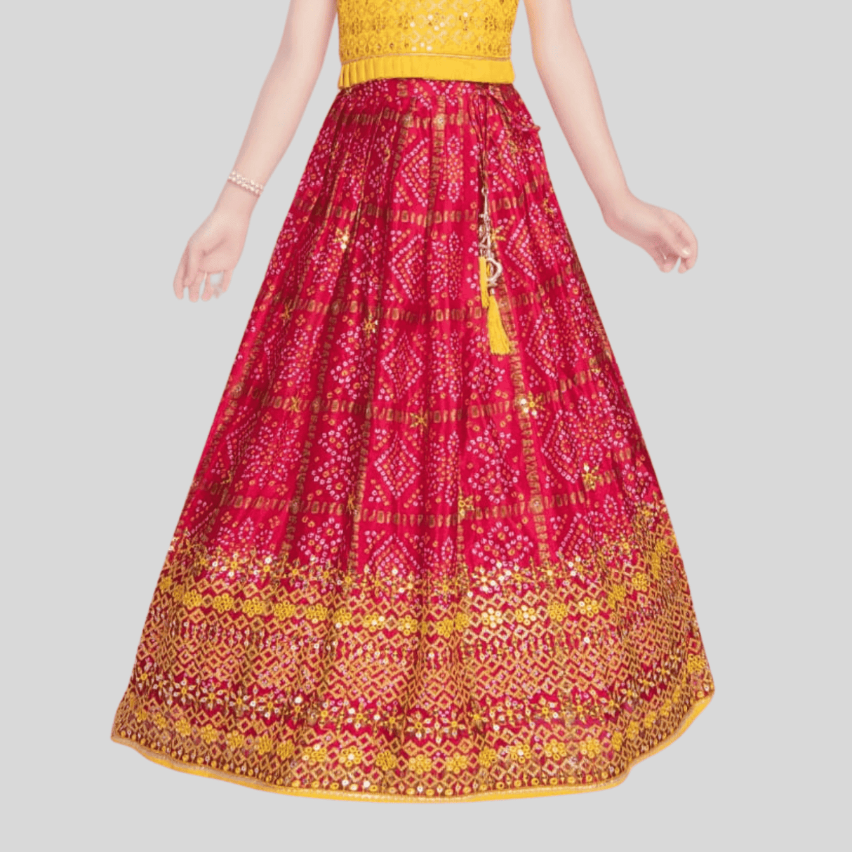 Girls Traditional Sleeves Less Long Choli - Yellow