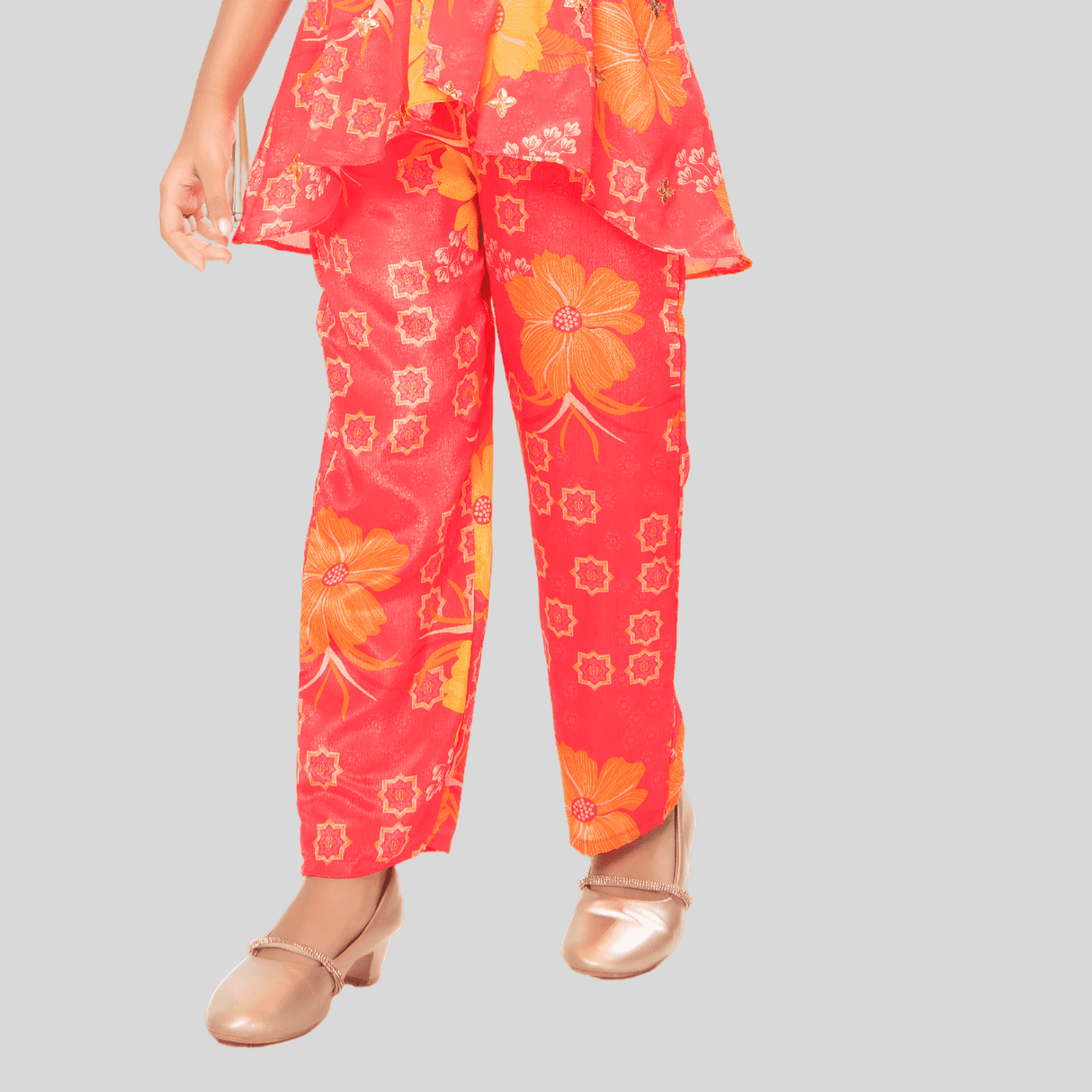 Girls Traditional 3/4th Sleeves Pant Set - Tomato