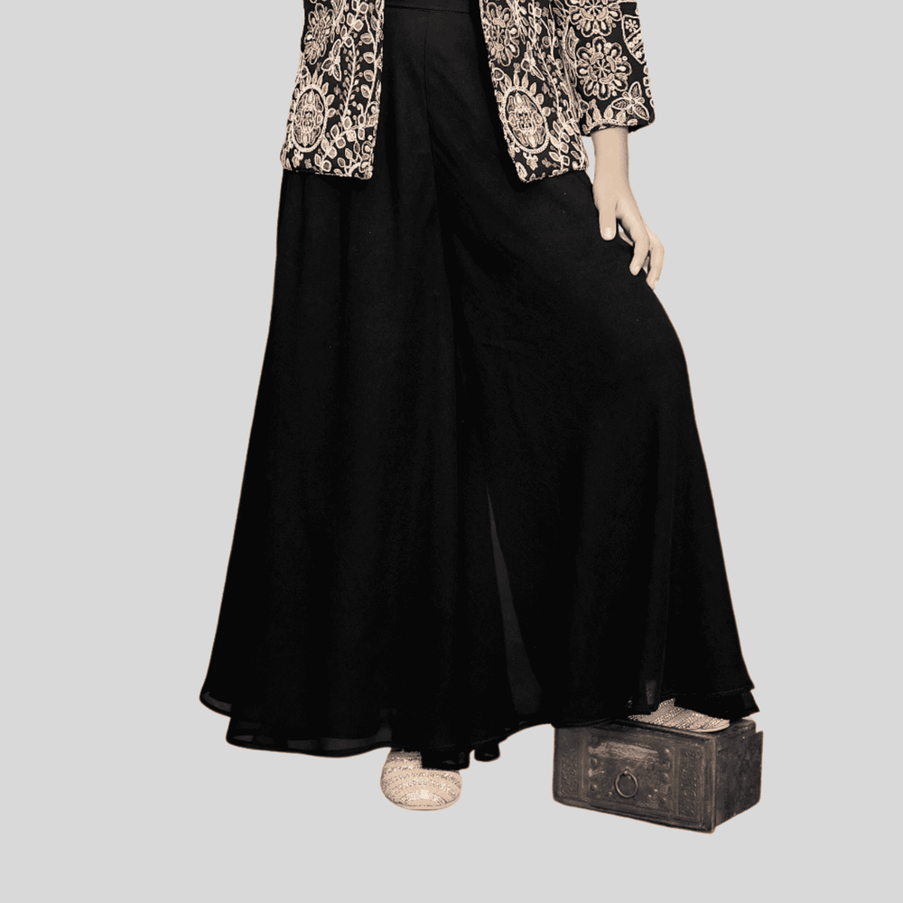 Girls Traditional 3/4th Sleeves Plazo Set - Black