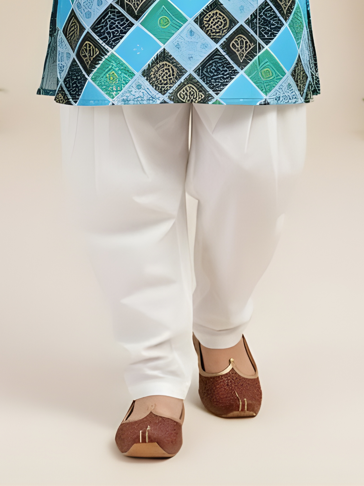 Boys' Blue & Black Geometric Print Kurta with Pyjama Set.