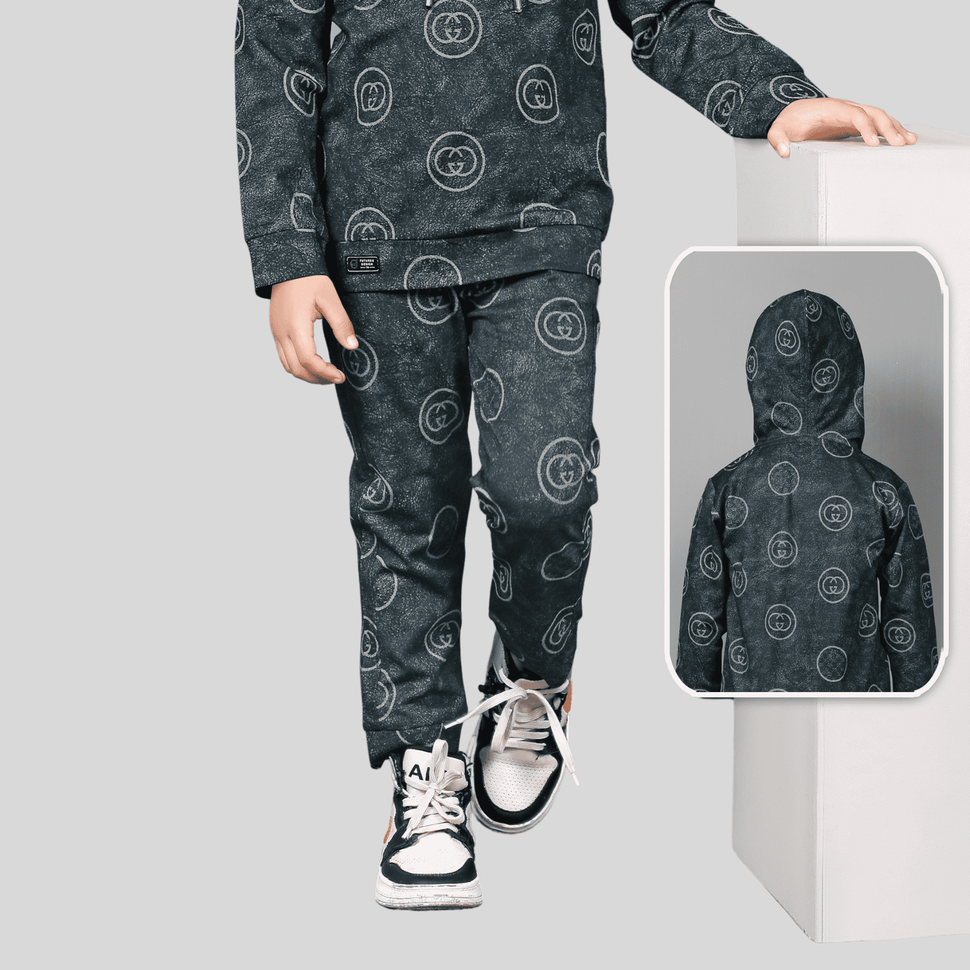 Boys Casual Coordinate Sets Printed Full Sleeves Track Pant Set - Grey