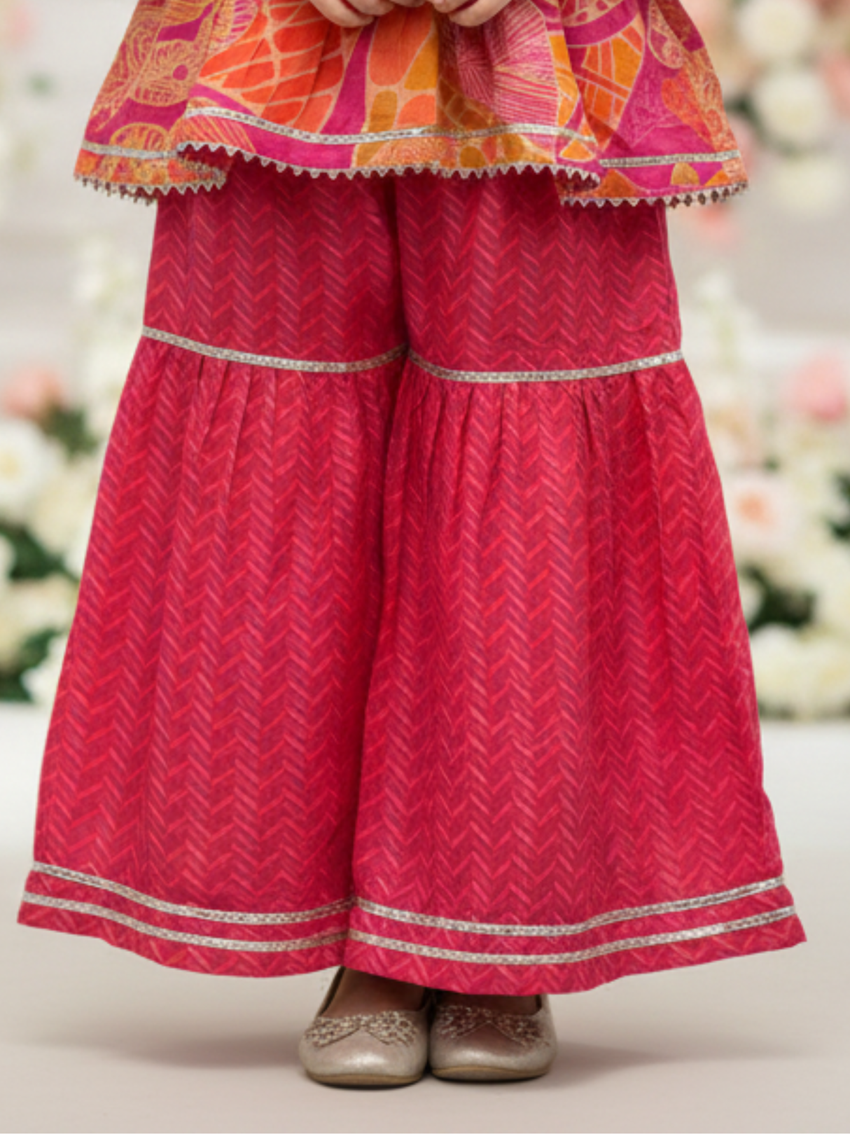 Girls Pink & Orange Ethnic Dress Set- Traditional Party Wear