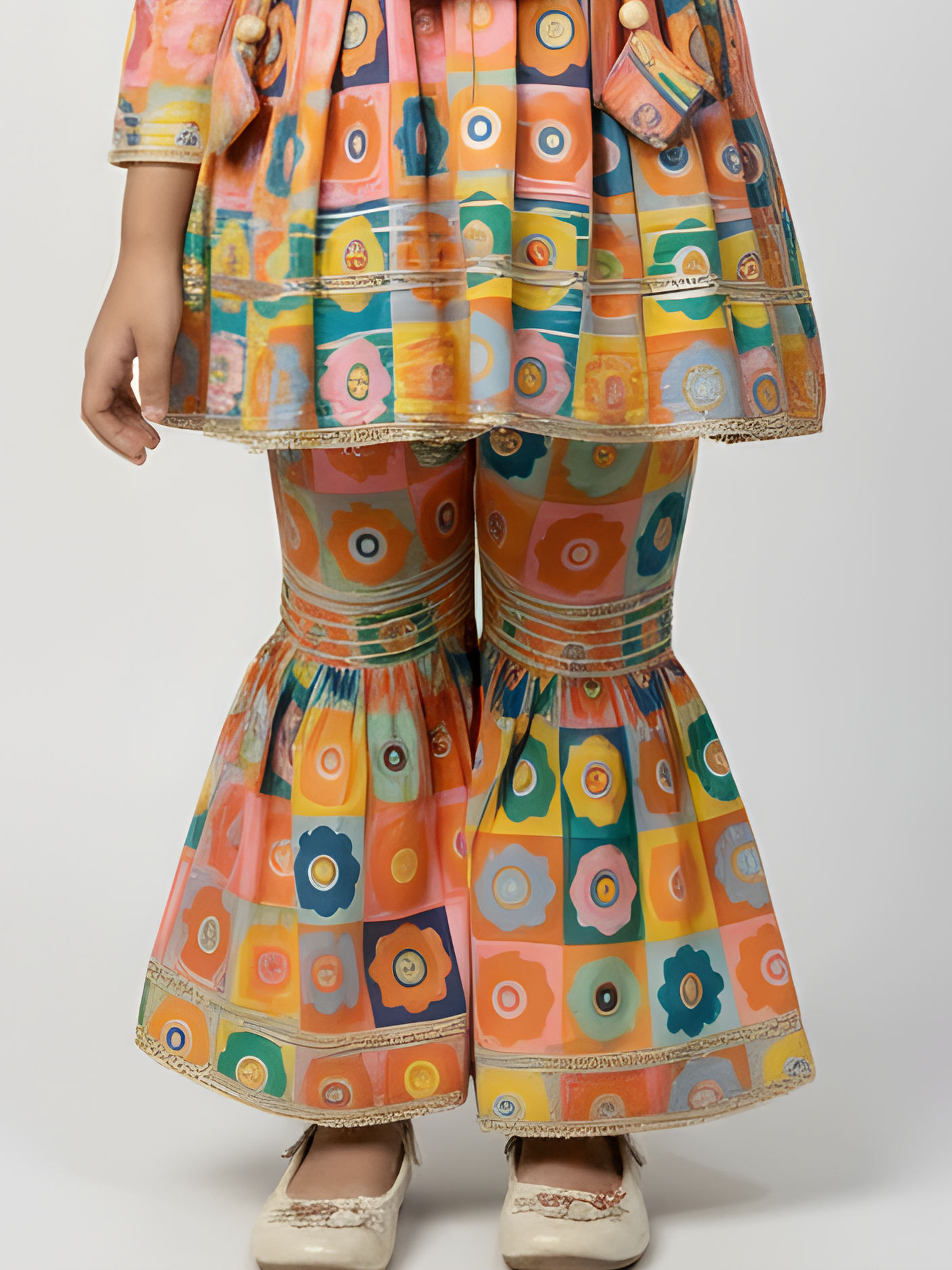 Girls Multi-Color Floral Print Sharara Set