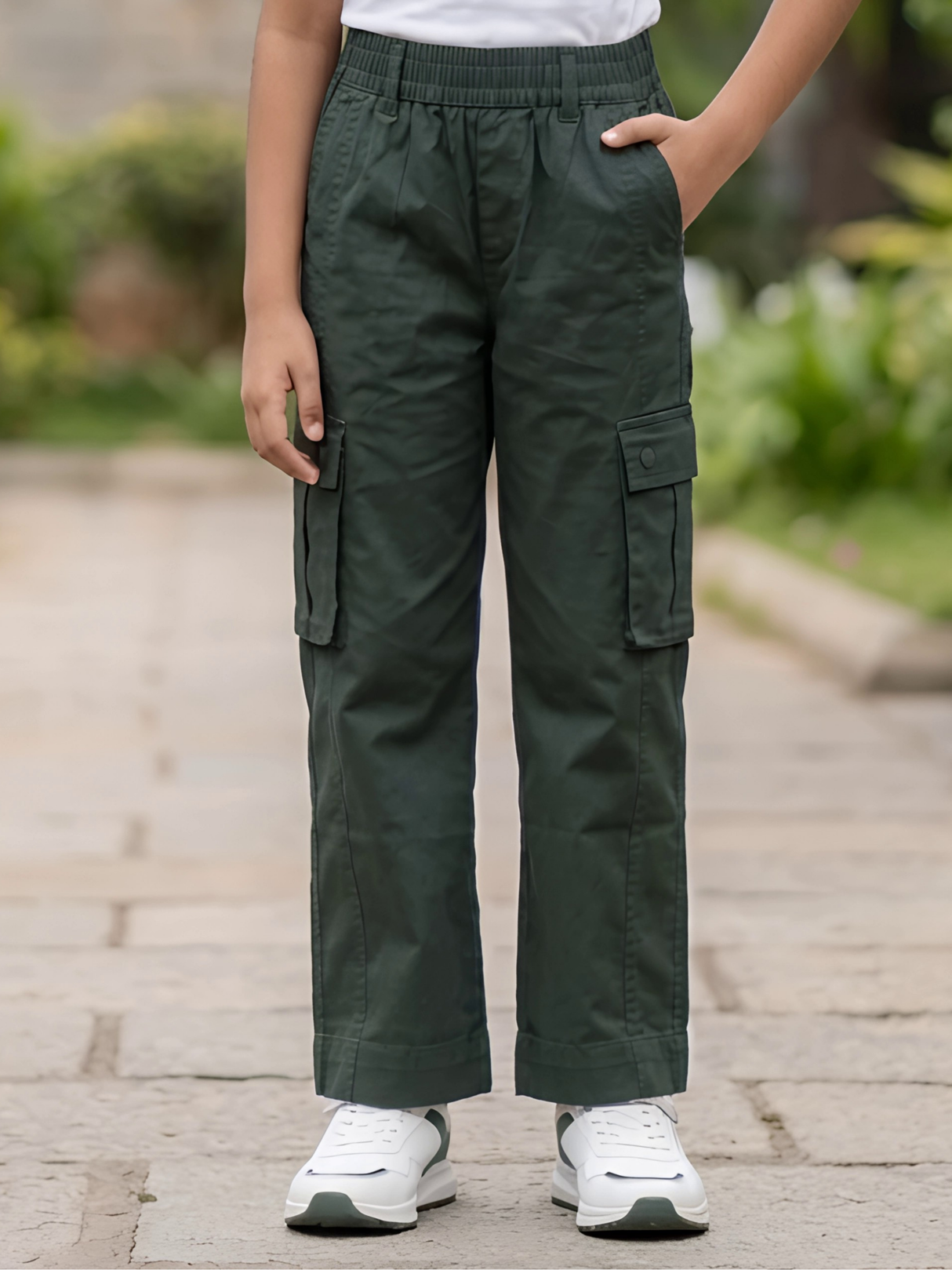 Girls Olive Green Cargo Pants
