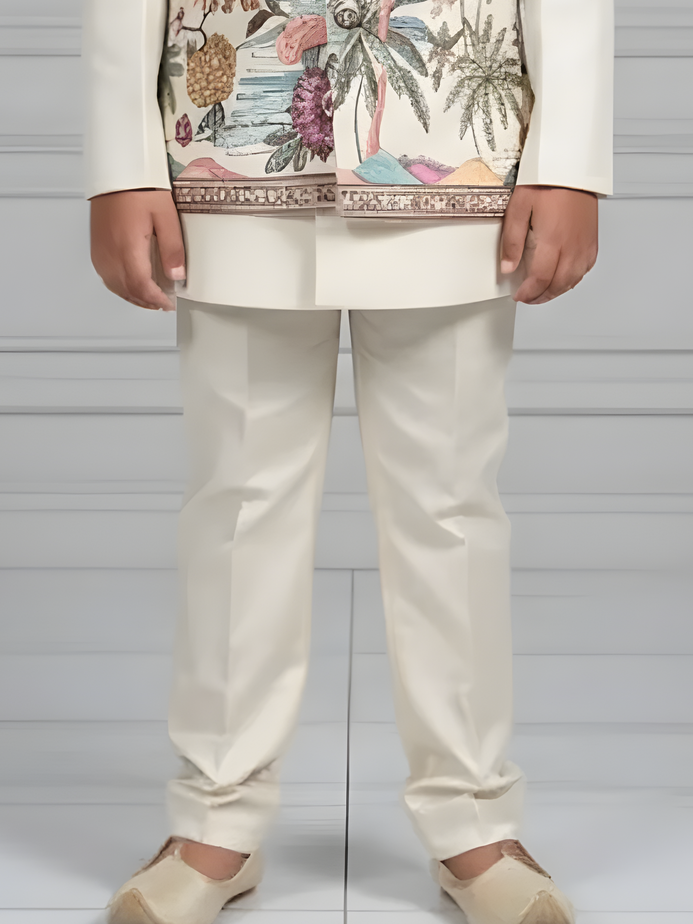 Boys' Royal Cream Jodhpuri Suit with Nature-Inspired Embroidery