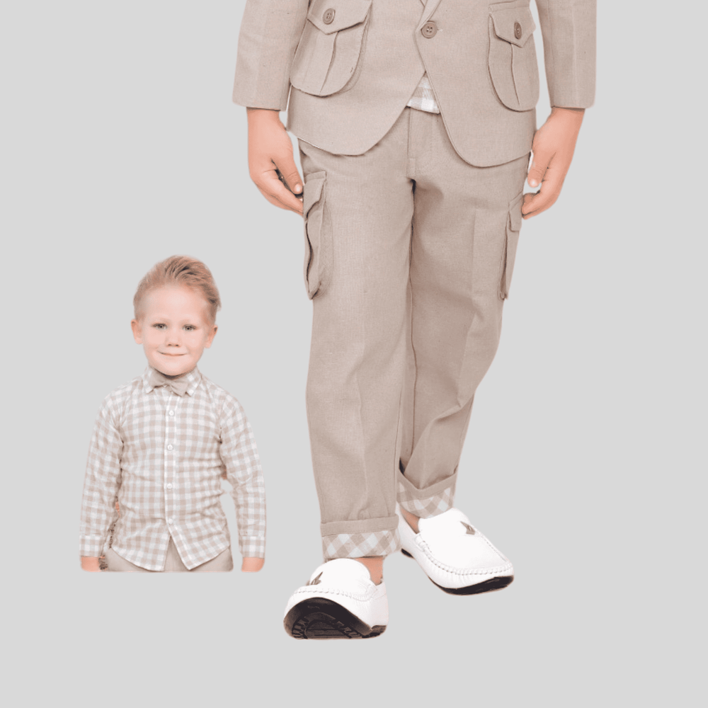 Boys Party 3 Piece Suit With Bow-Fawn