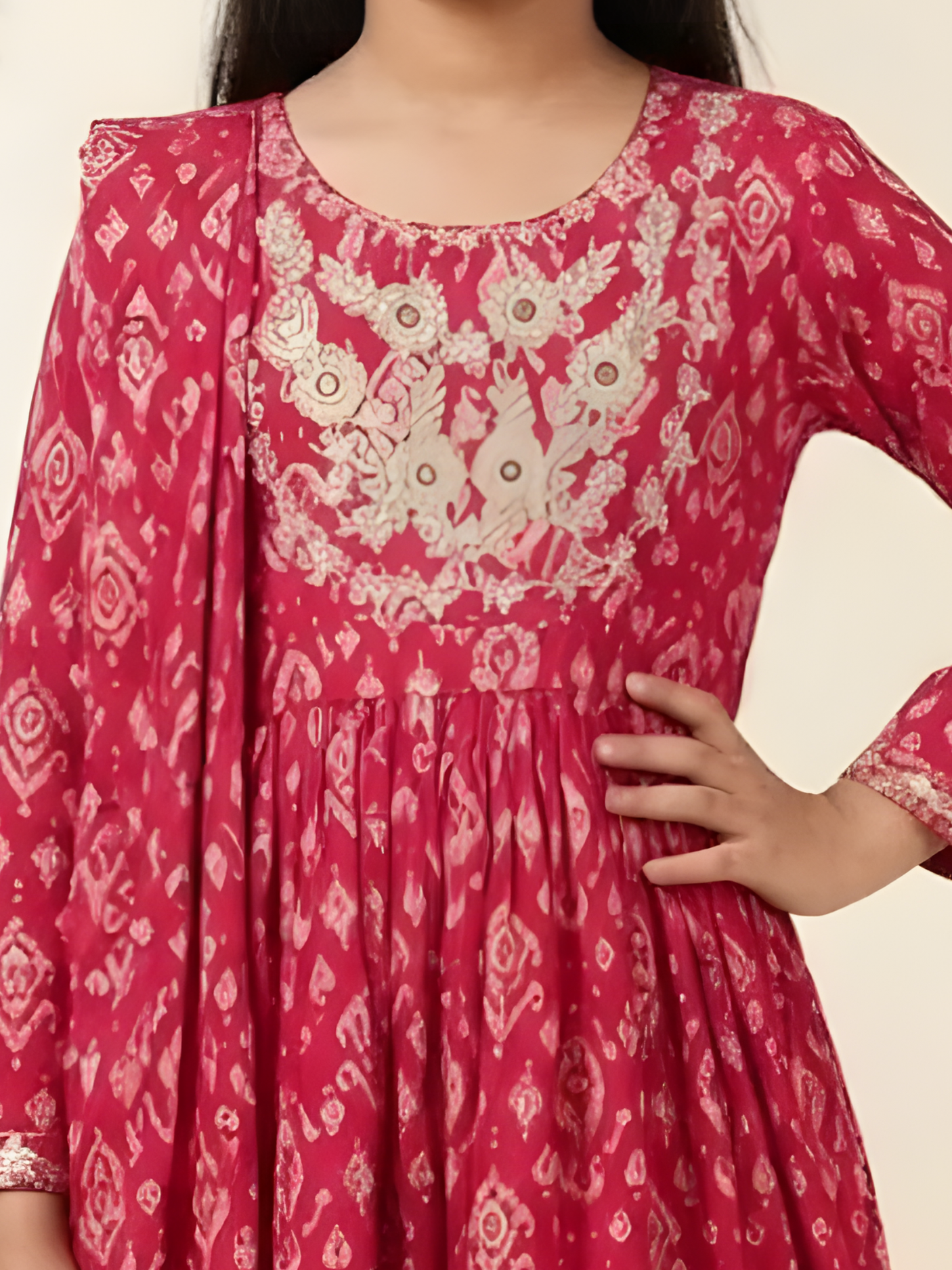 Girls’ Rani Floral Anarkali Kurta & Palazzo Set with Dupatta