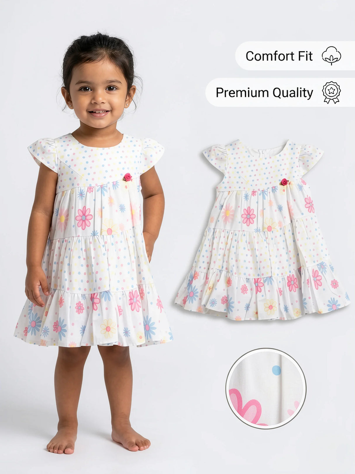Toddler Girls White Floral Tiered Frock