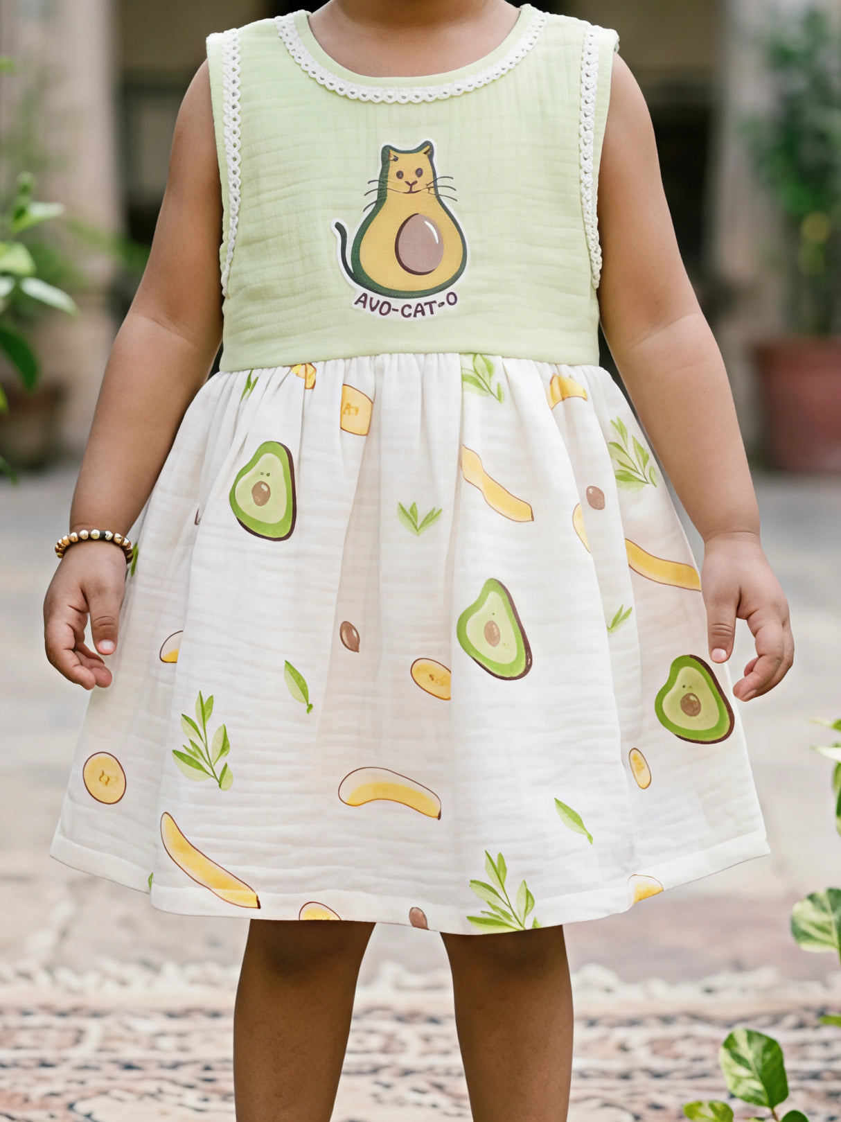 Girls' Mint Green Avo-Cat Cotton Frock