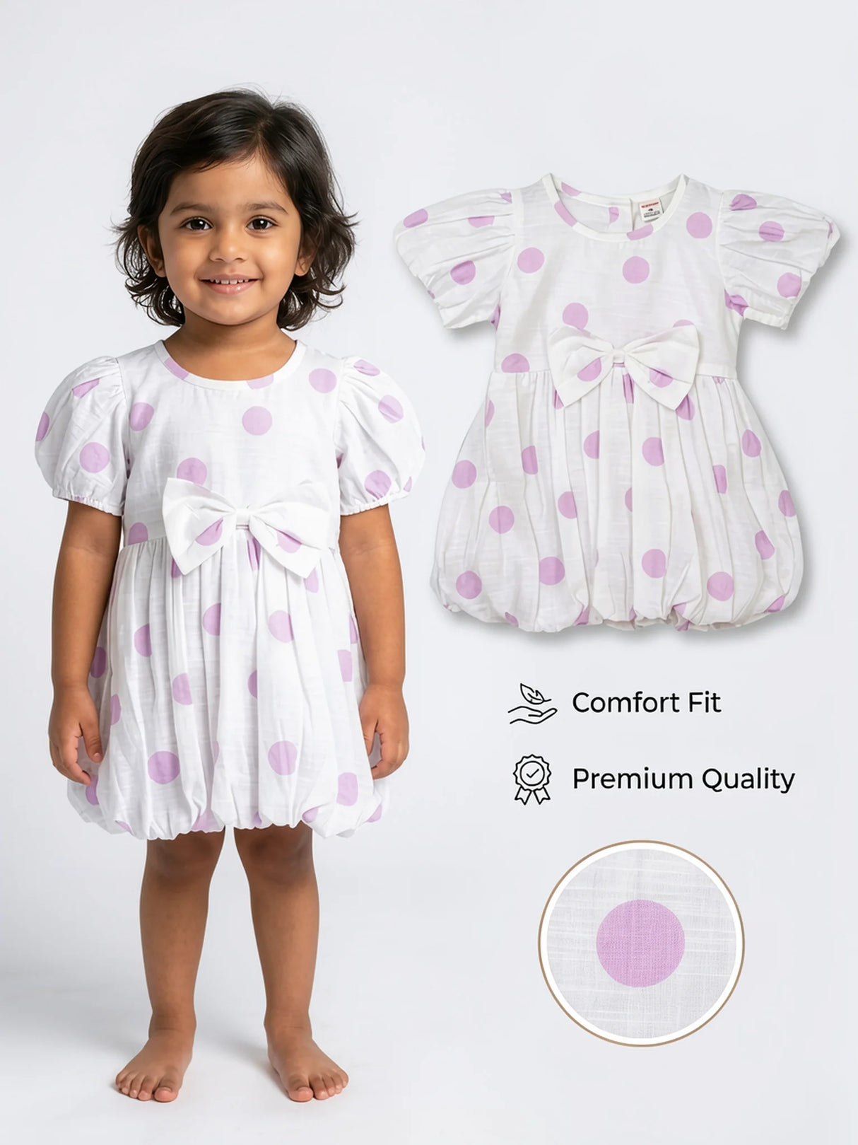 Girls Purple Polka Dot Cotton Frock